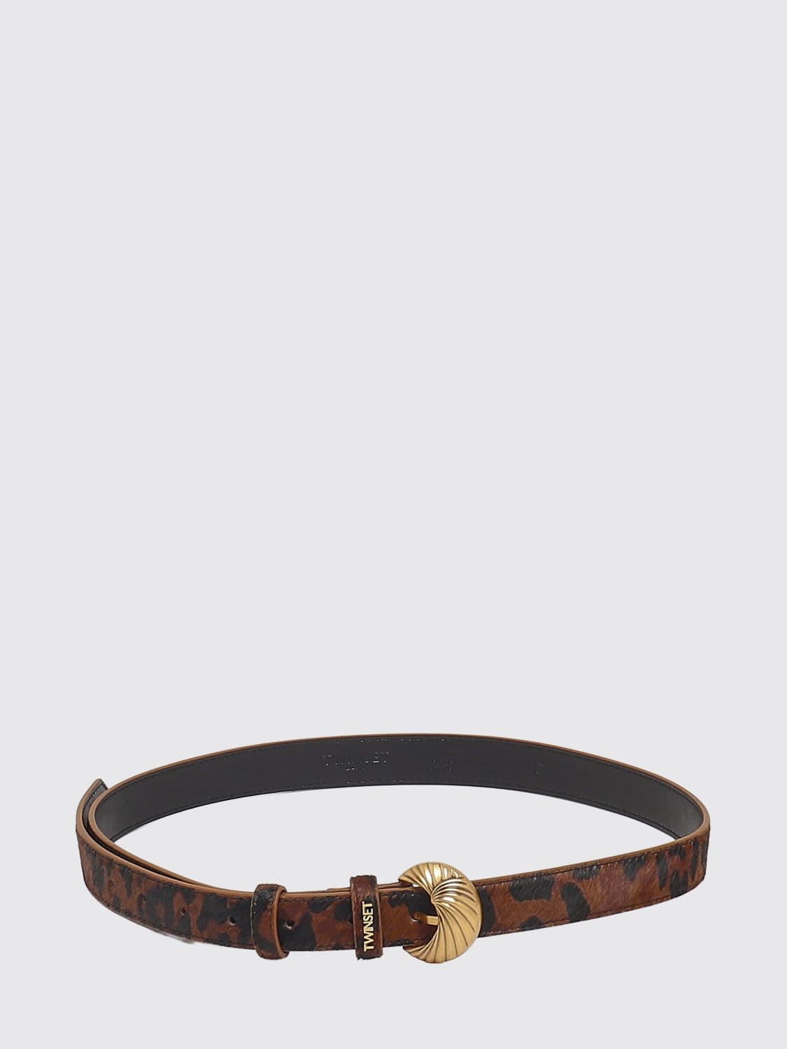 Twinset Pony Hair Belt with Animal Print and Logo Buckle