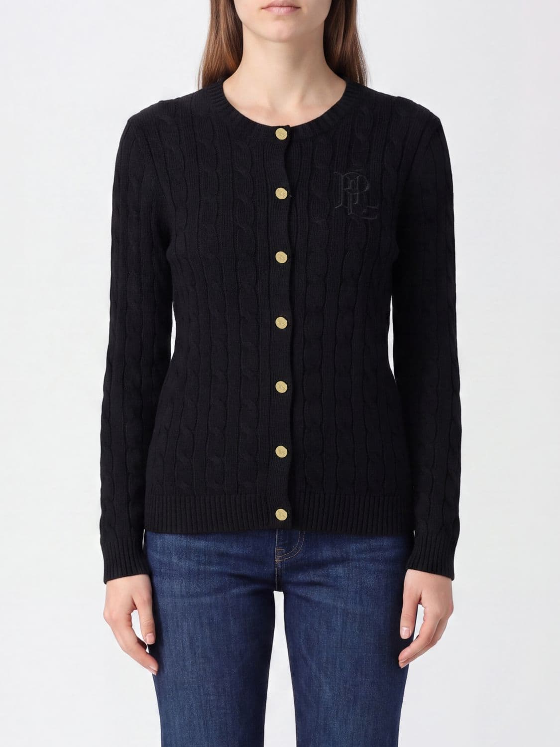 Lauren Ralph Lauren Tone-on-Tone Monogram Cotton Blend Cardigan