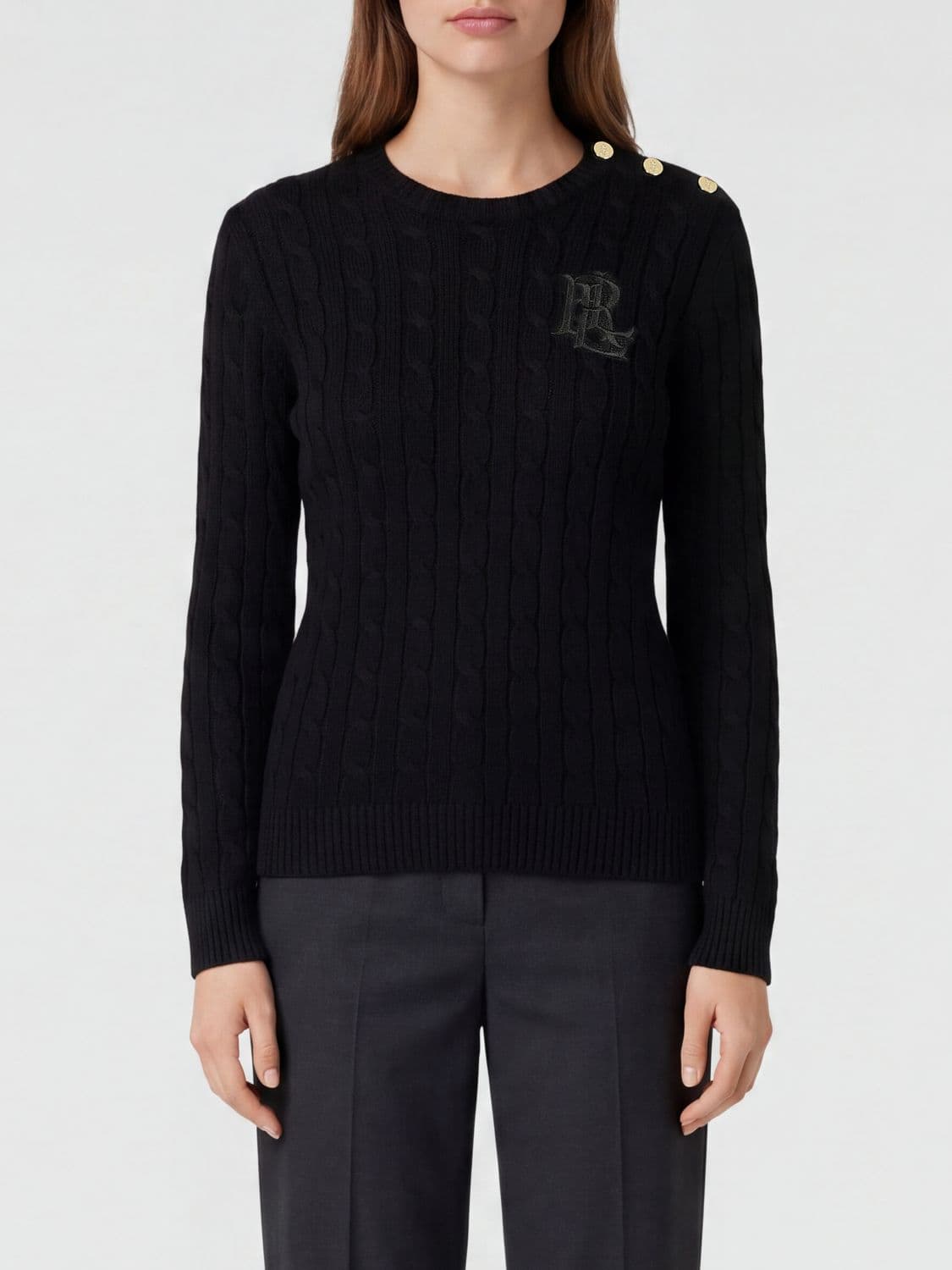 Lauren Ralph Lauren Cotton Blend Crewneck Jumper with Shoulder Buttons