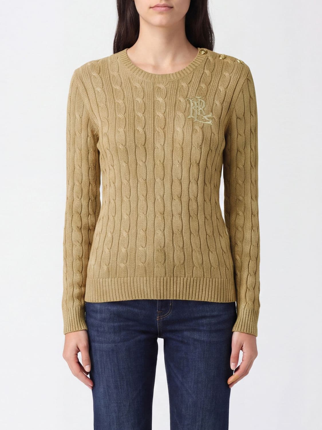 Lauren Ralph Lauren Cotton Blend Crewneck Jumper with Shoulder Buttons