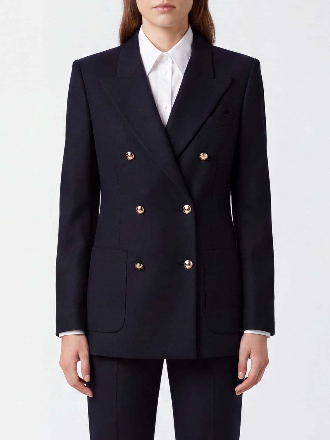 Fay Short Double-Breasted Wool Flannel Blazer with Patch Pockets