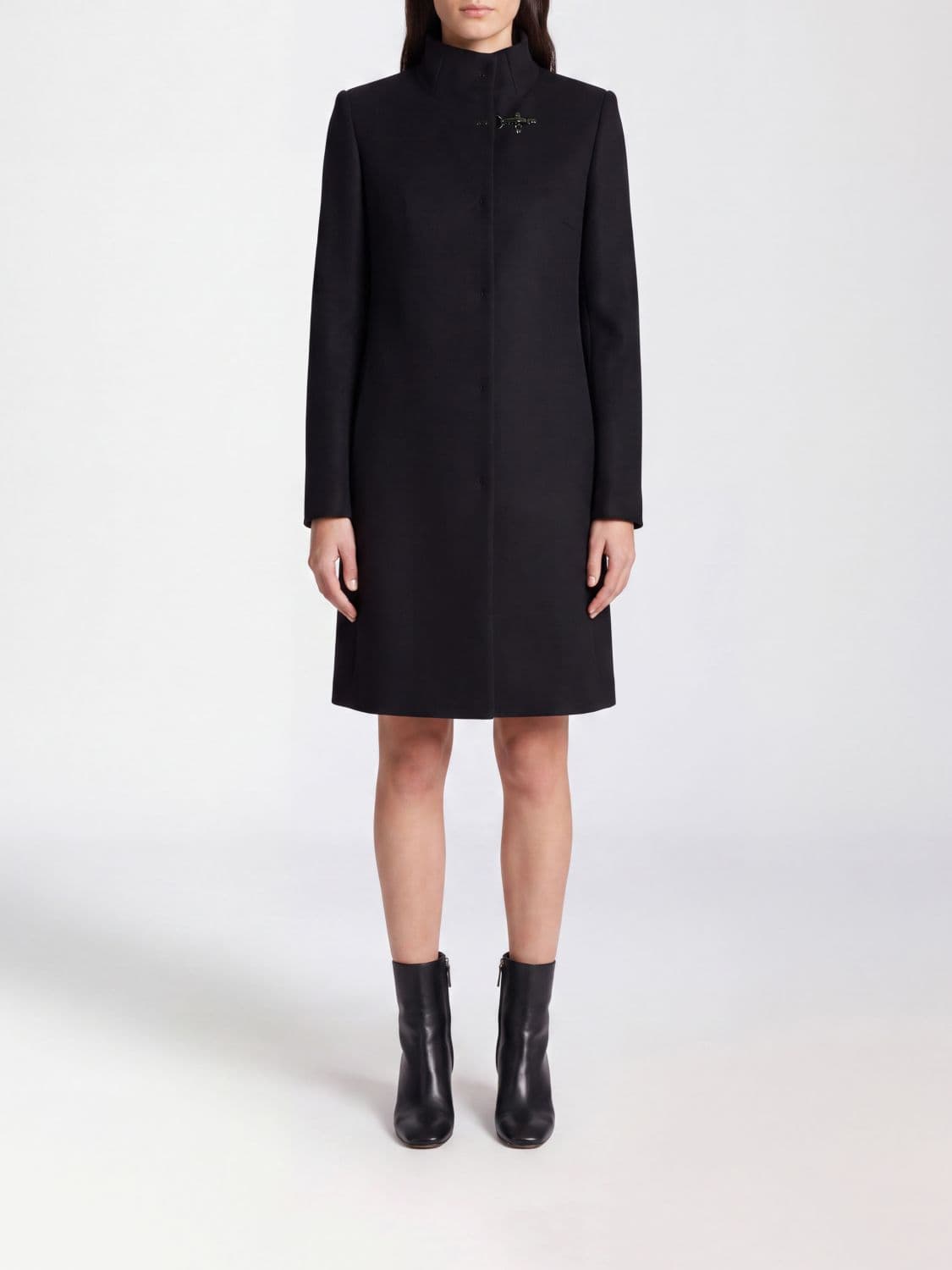 Fay Virginia Knee-Length Wool Coat with High Neck and Toggles