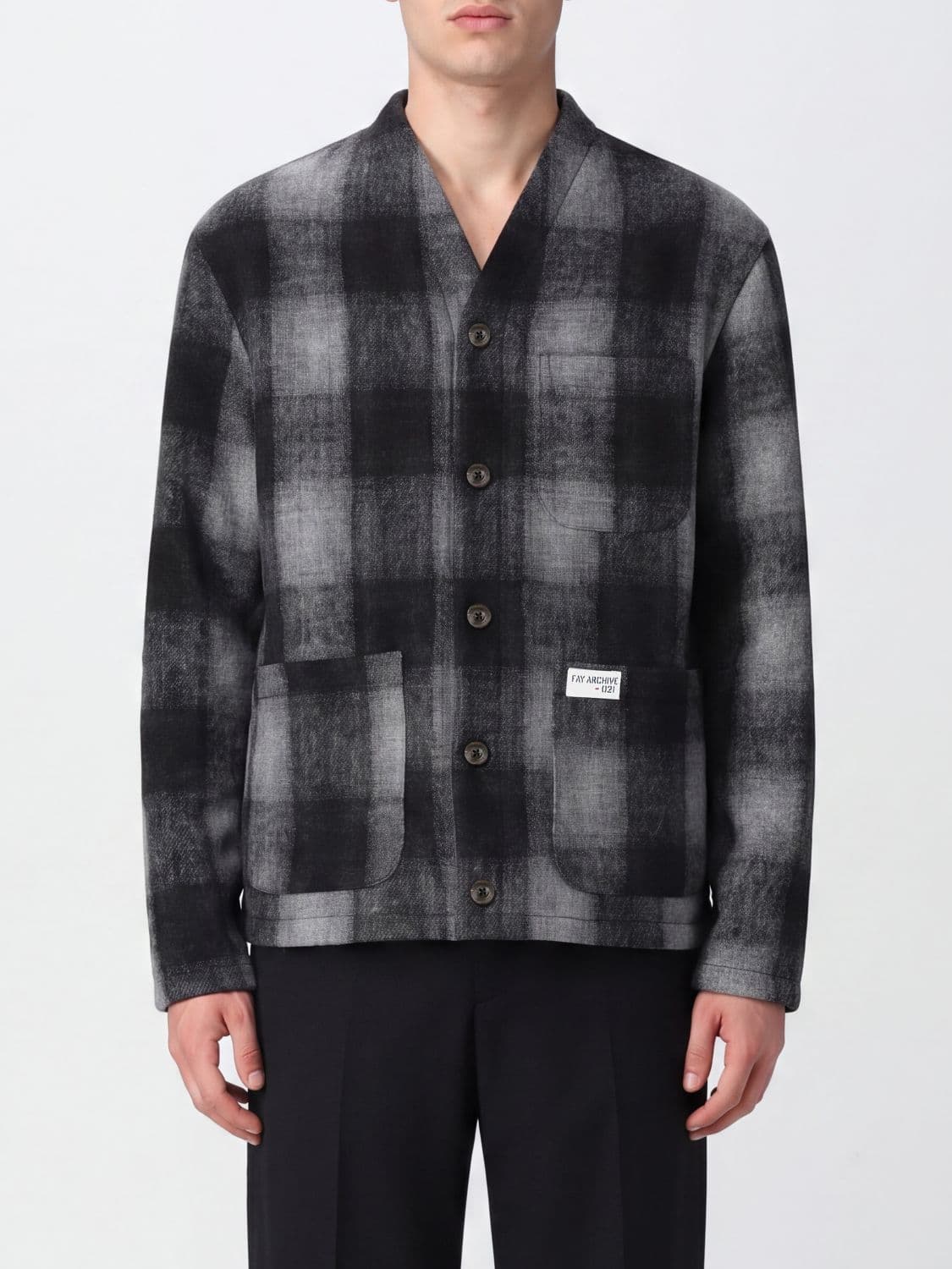 Fay Tartan Virgin Wool Cardigan with V-Neck and Button Closure