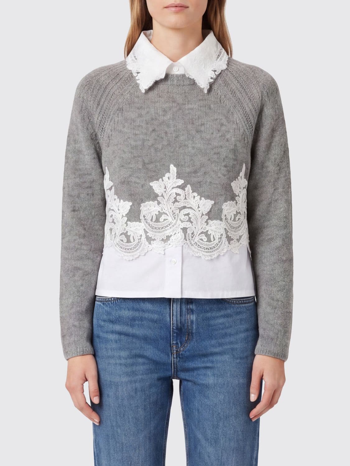Ermanno Scervino Pure Cashmere Polo Jumper with Lace Details