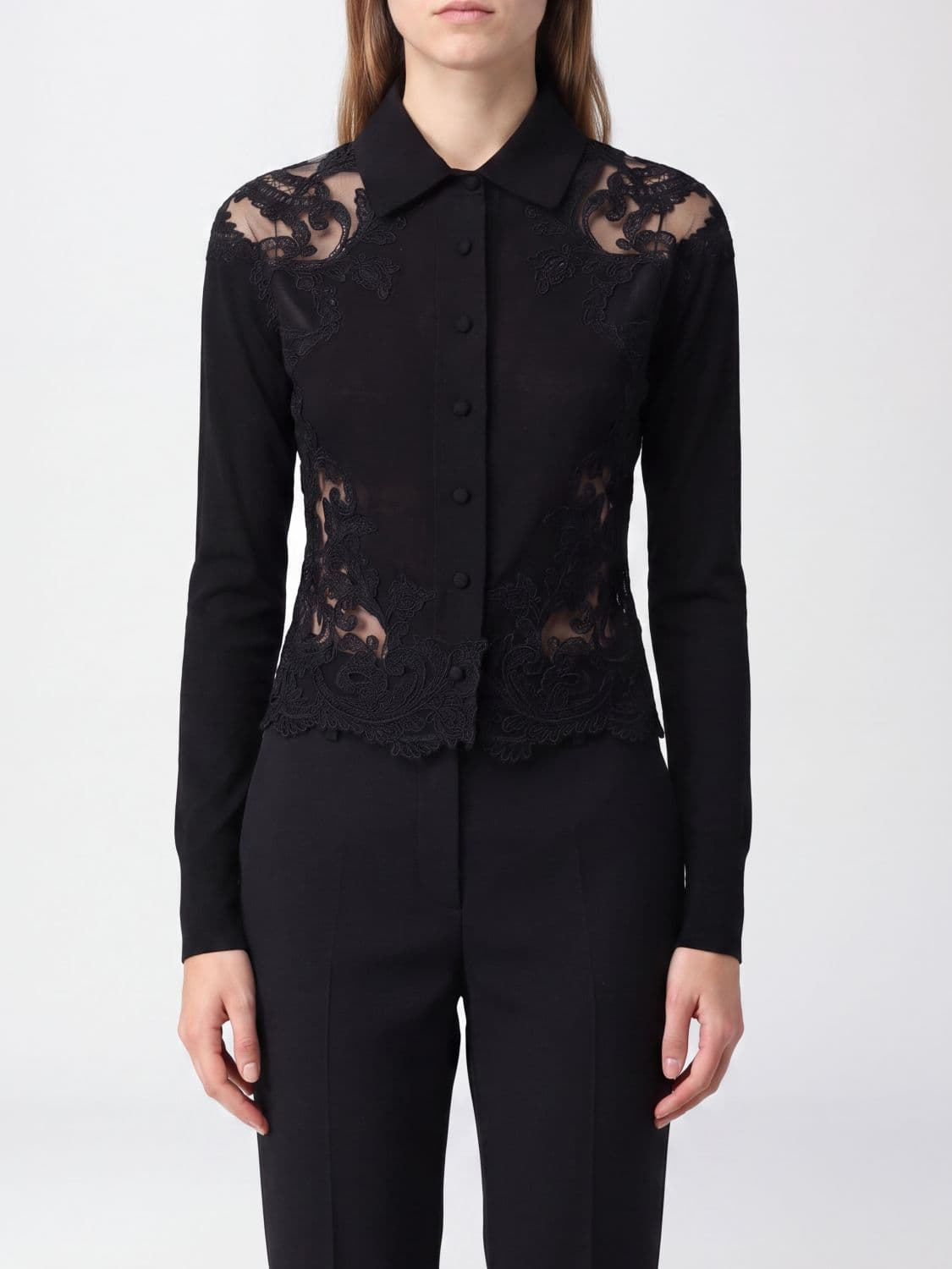 Ermanno Scervino Slim Fit Virgin Wool Shirt with Lace Inserts