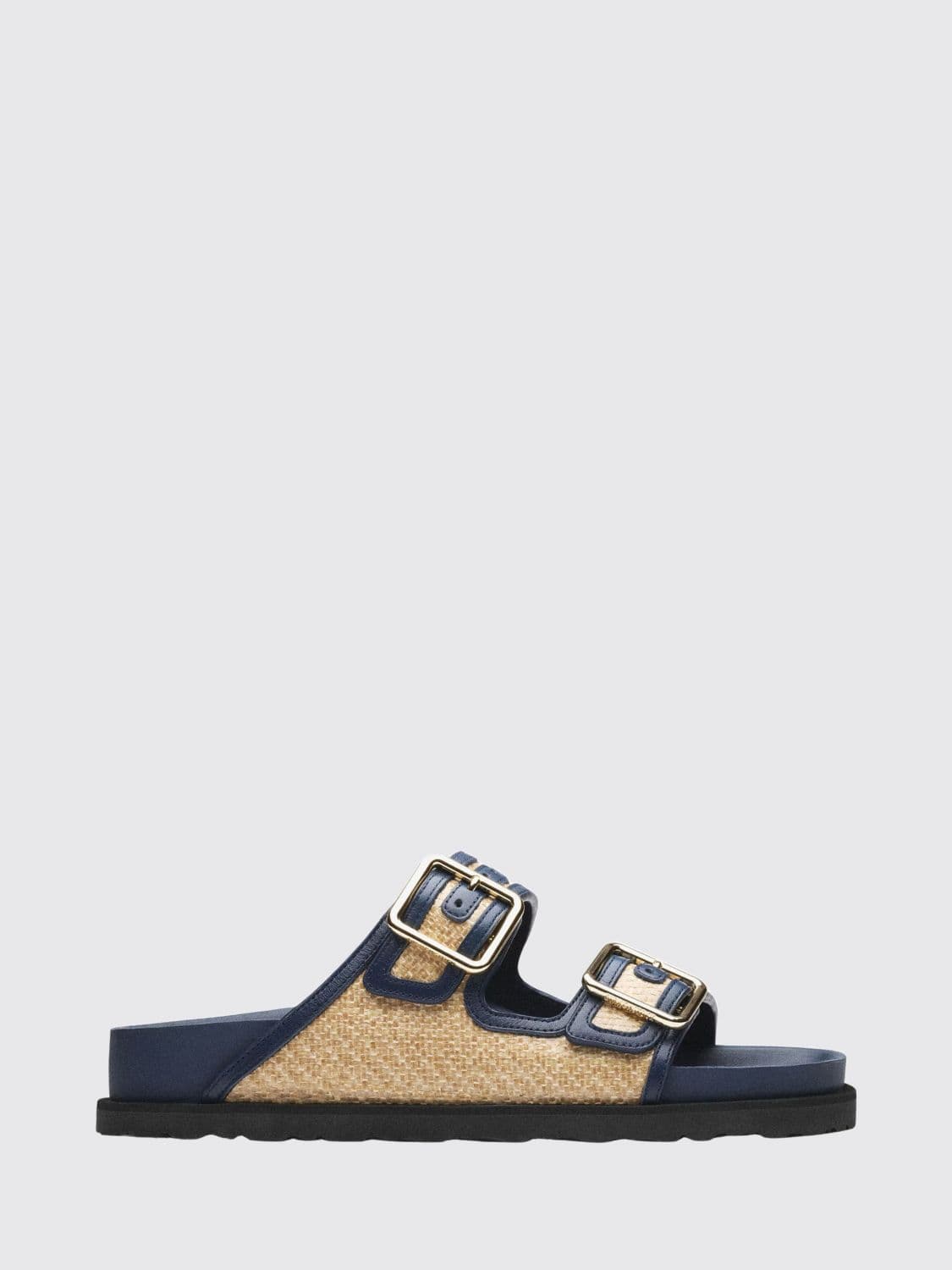 Birkenstock Bicolor Leather and Raffia 1774 Arizona Flat Sandals