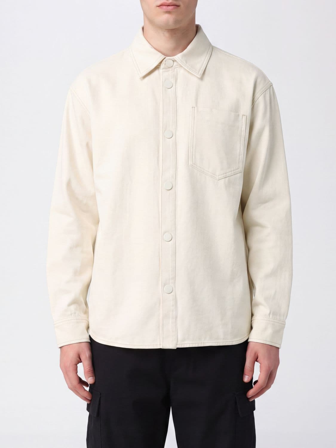 Ami Paris Cotton Denim Shirt Jacket with Patch Pockets