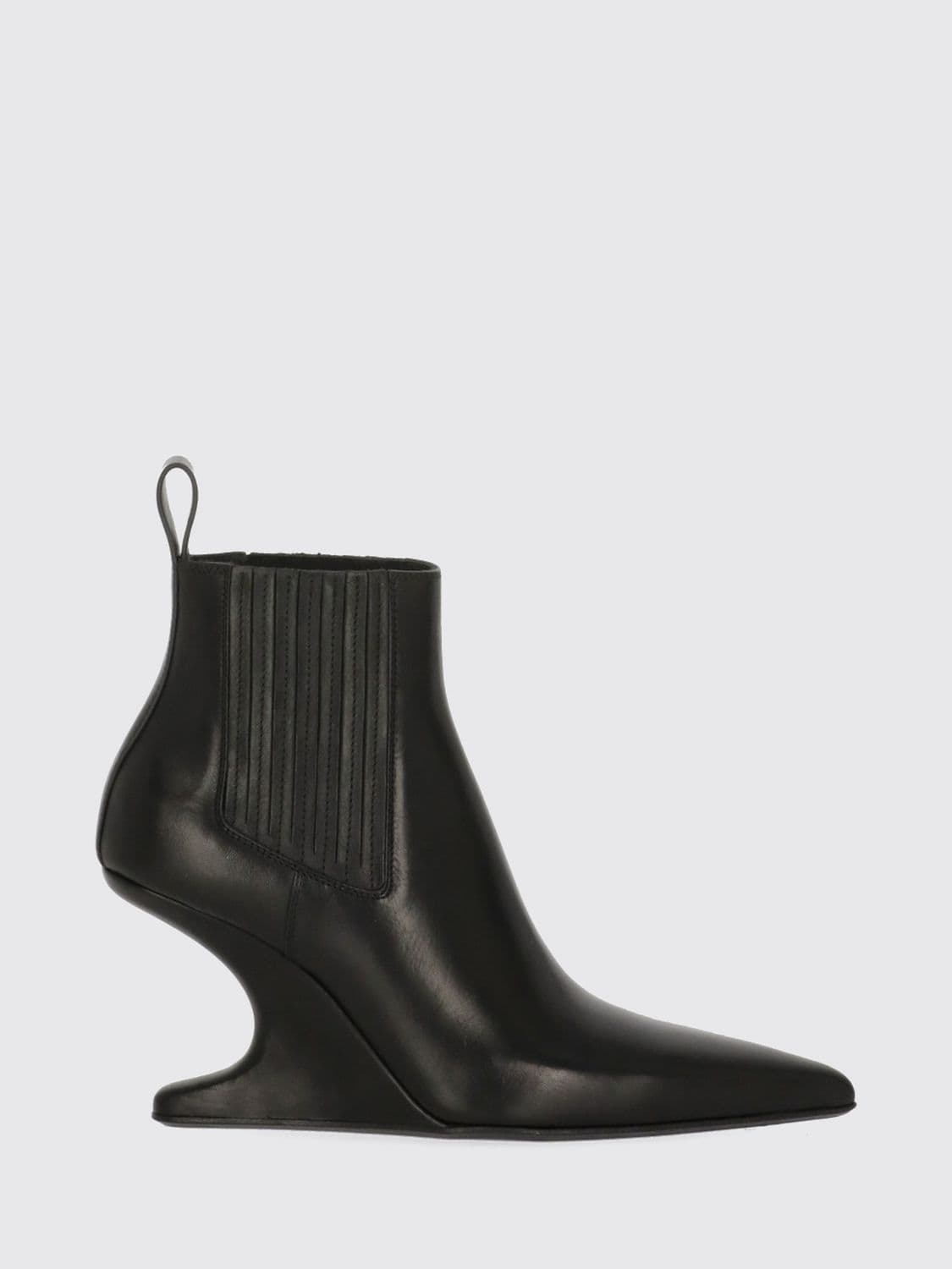 Rick Owens Calfskin Leather Chelsea Boots with Sculptural High Heel