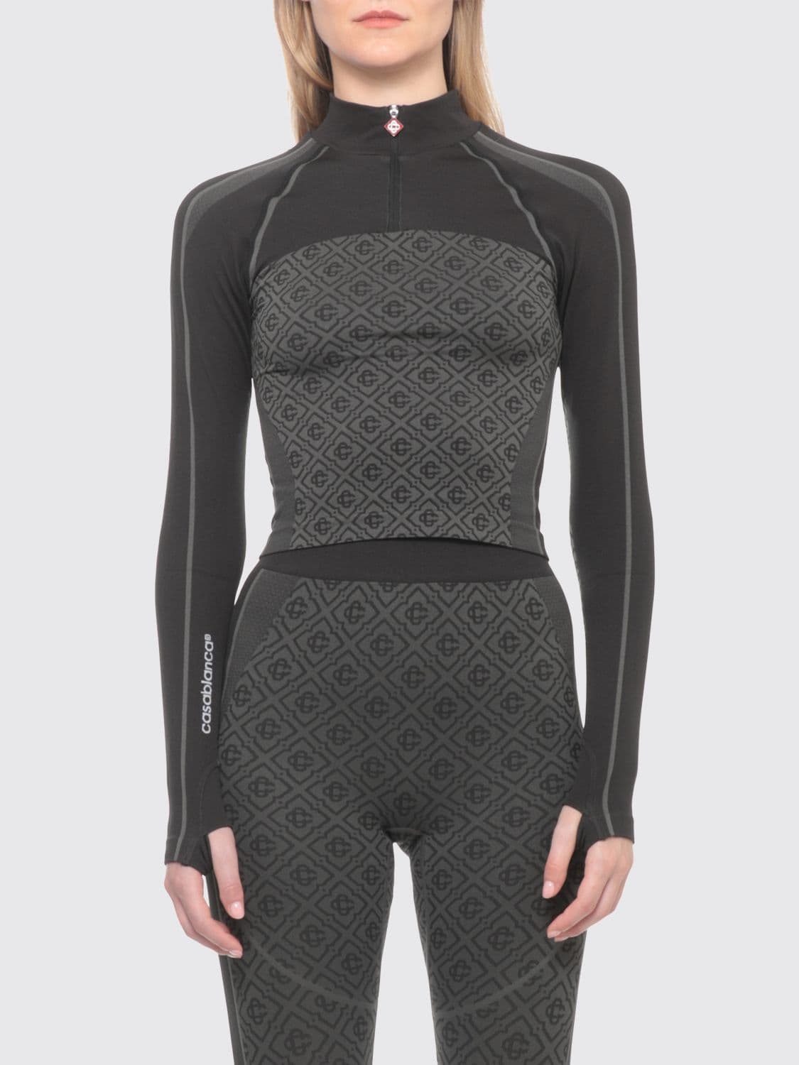 Casablanca Slim Fit Long-Sleeve Sports Top with Mock Neck and Half-Zip