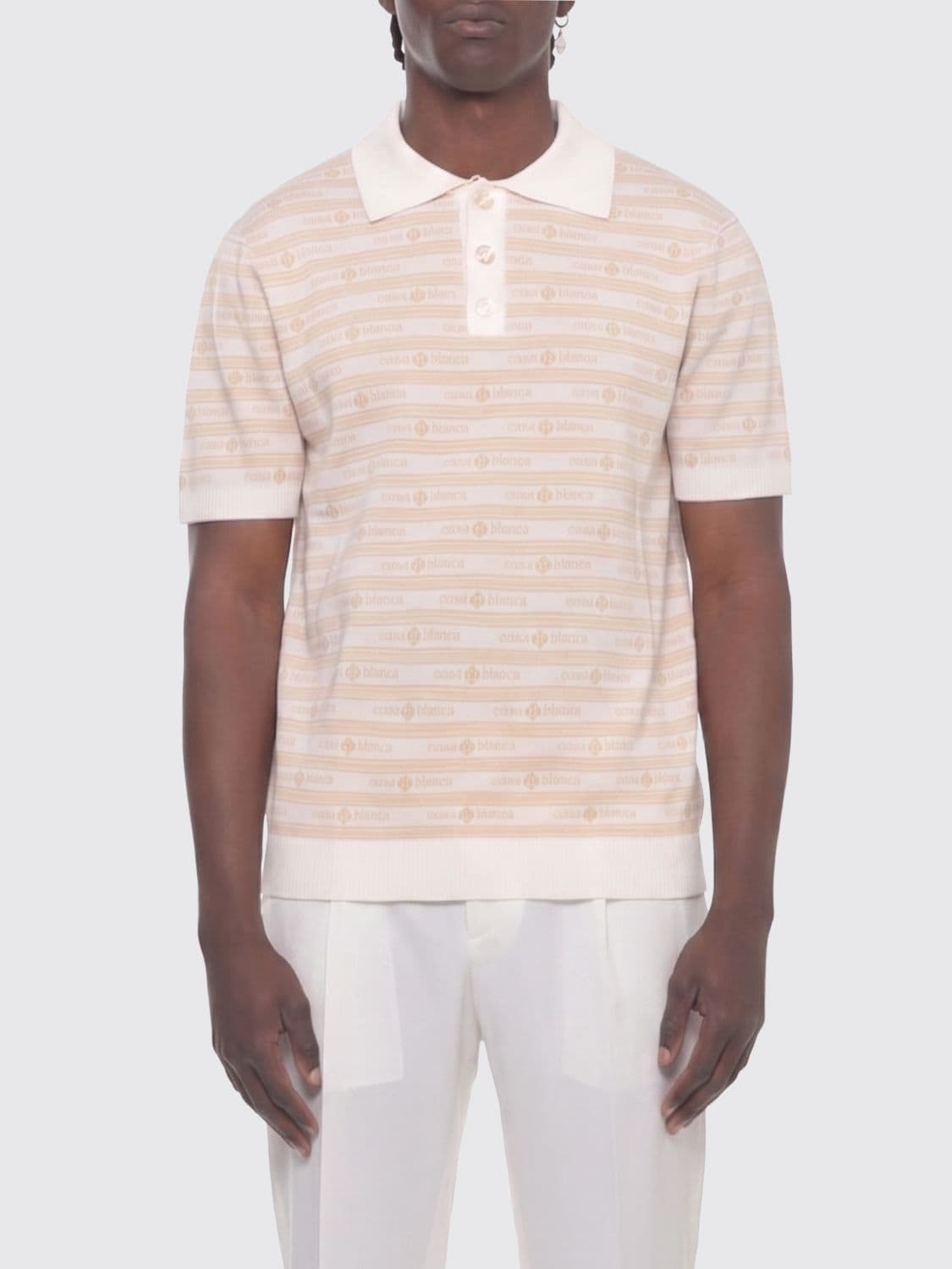 Casablanca Contrast Logo Knit Wool Polo Shirt