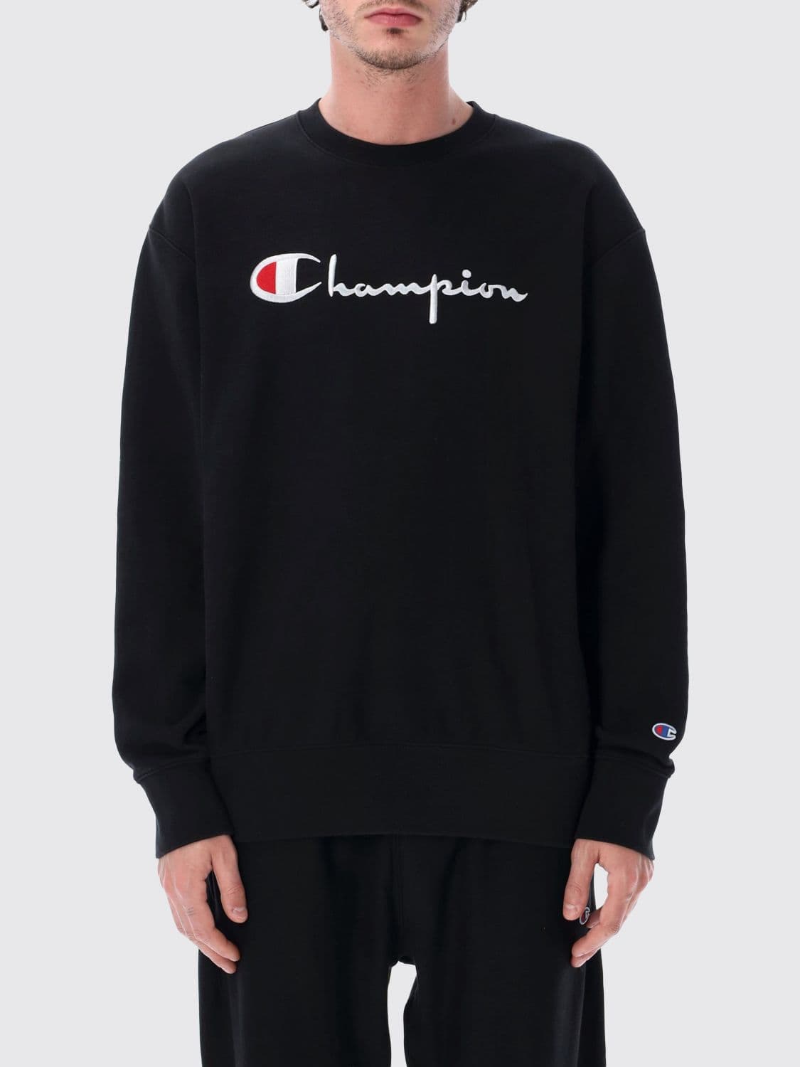 Champion Crewneck Cotton Sweatshirt with Contrast Logo and Dropped Shoulders