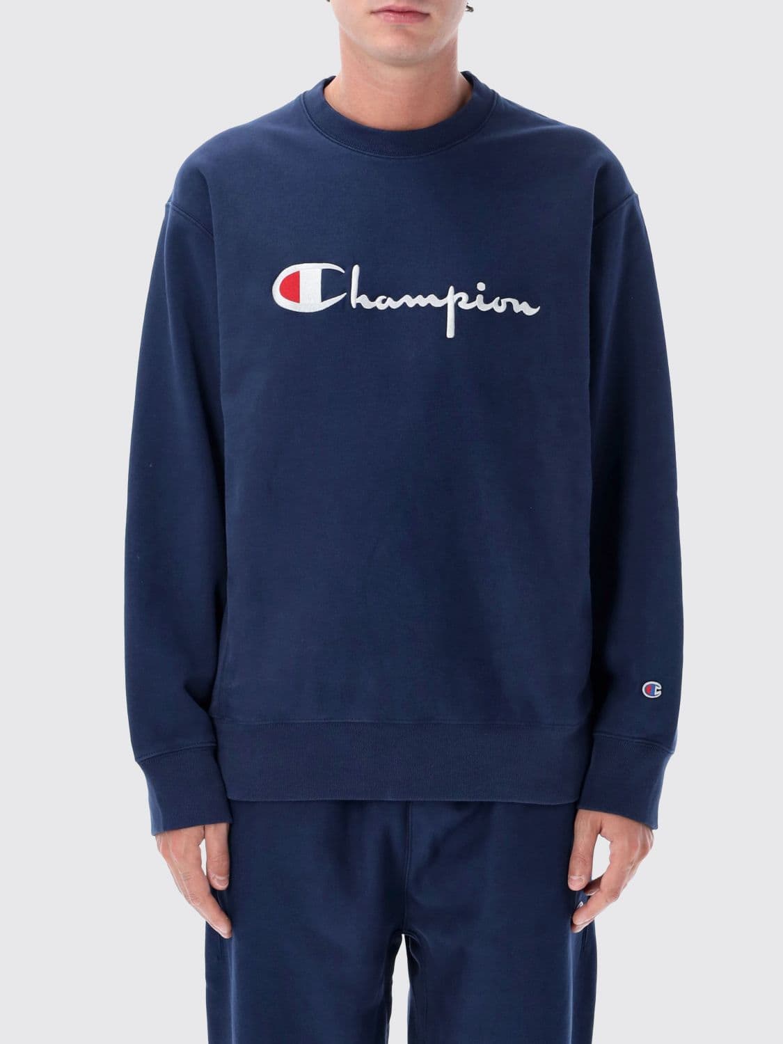Champion Crewneck Cotton Sweatshirt with Contrast Logo and Dropped Shoulders