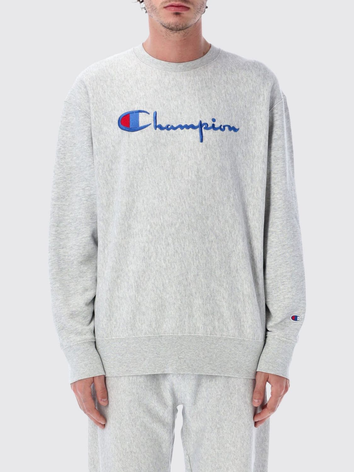 Champion Crewneck Cotton Sweatshirt with Contrast Logo and Dropped Shoulders