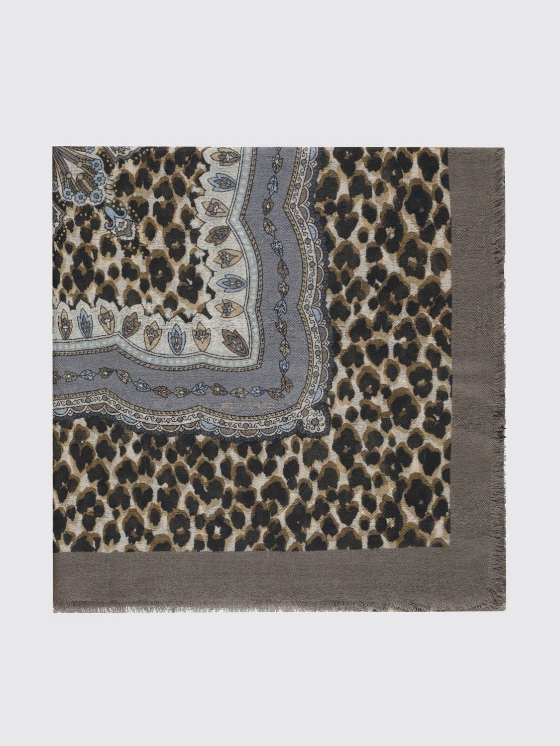 Etro Animal Print Wool, Cashmere and Silk Blend Scarf with Fringes · OS
