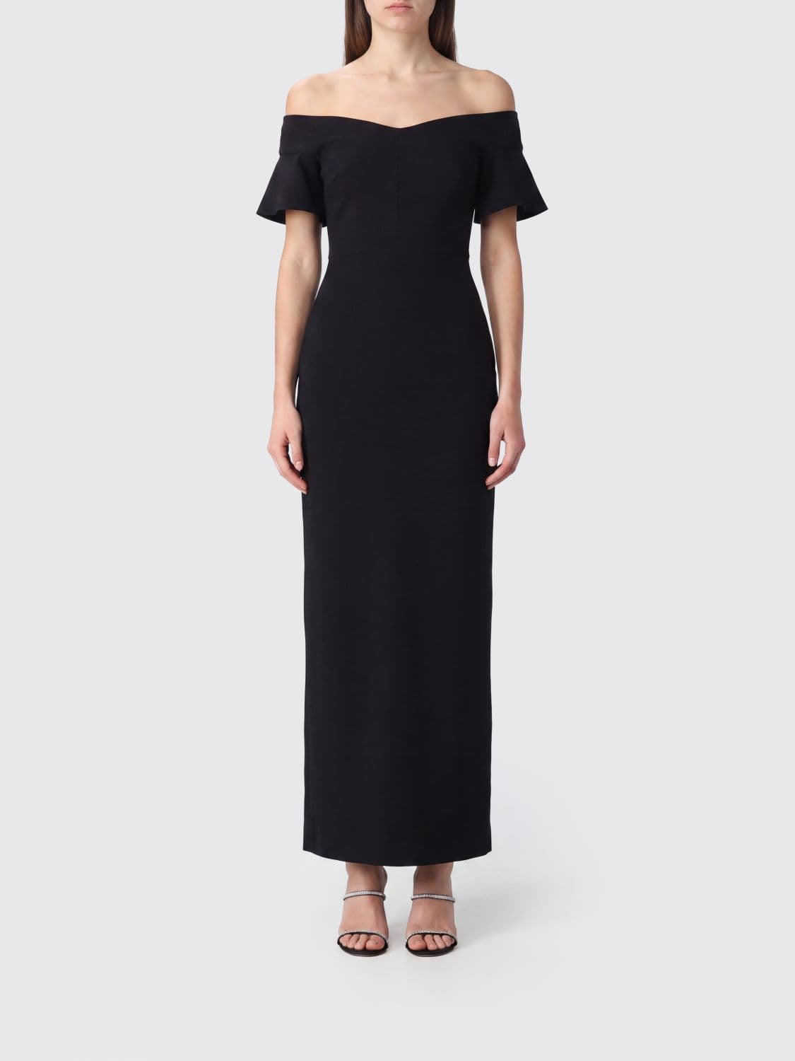 Solace London Long Slim Fit Sheath Dress with Straight Neckline