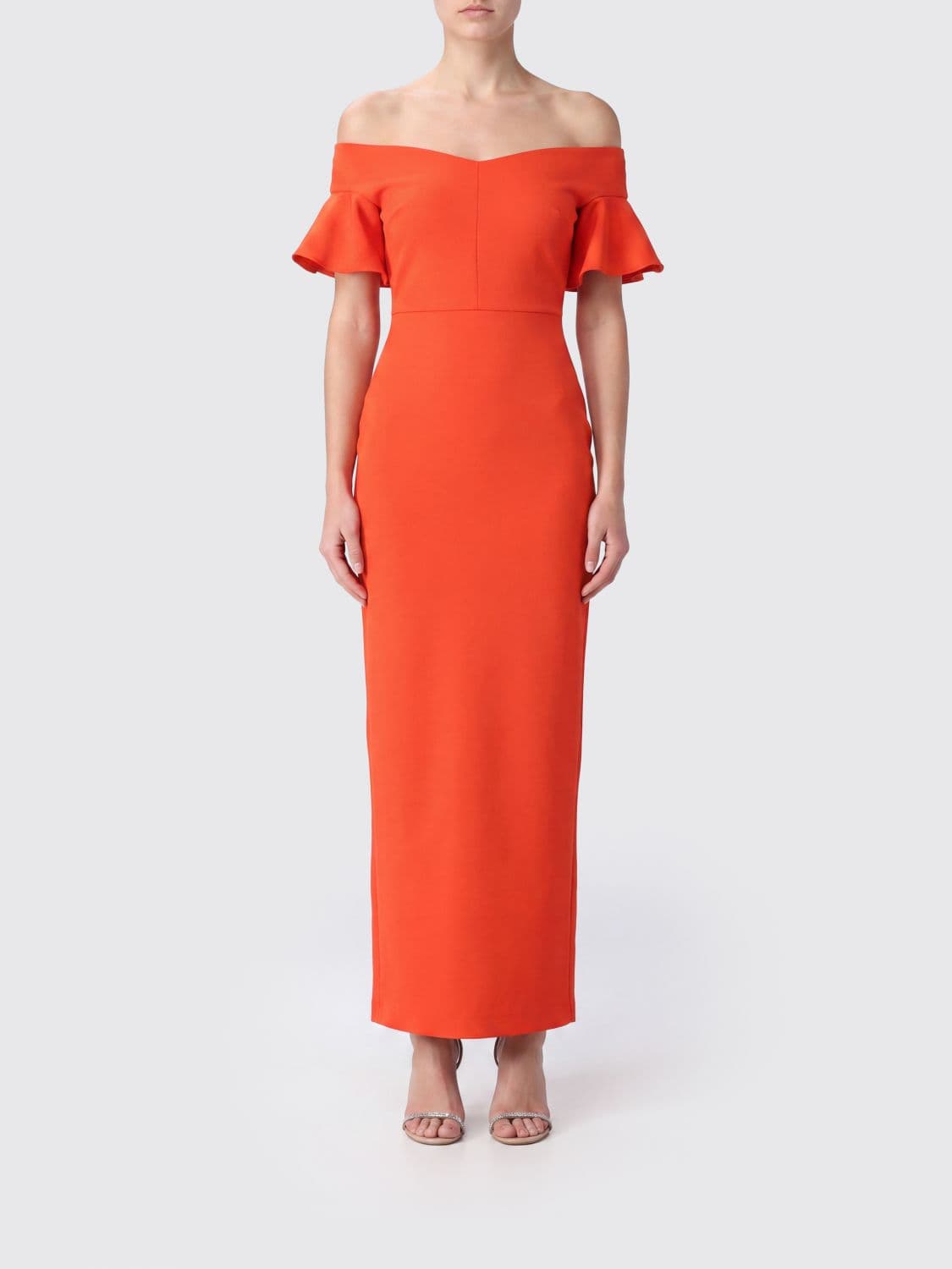 Solace London Long Slim Fit Sheath Dress with Straight Neckline