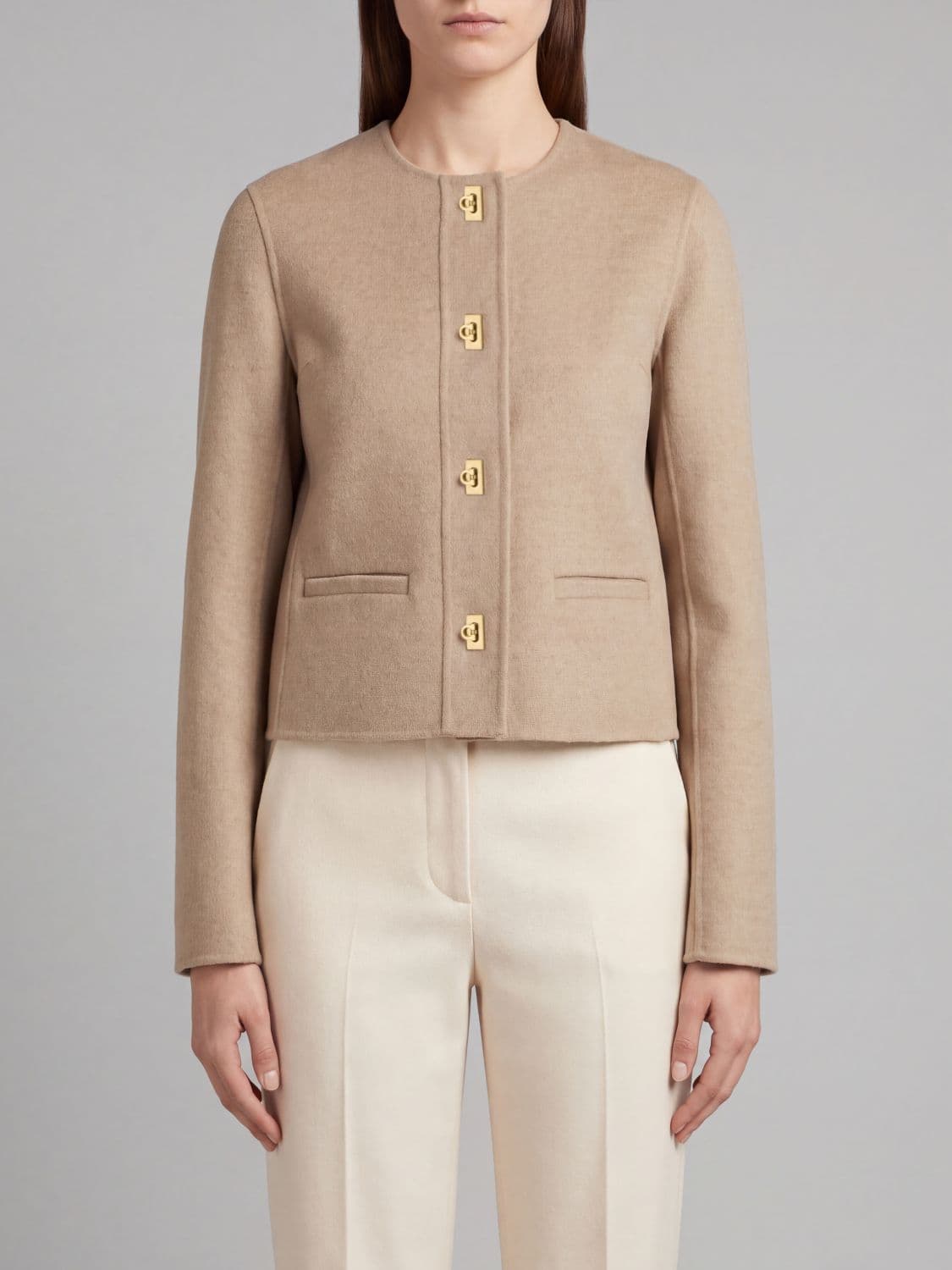 Ferragamo Short Coat in Virgin Wool and Cashmere with Gancini Clasp