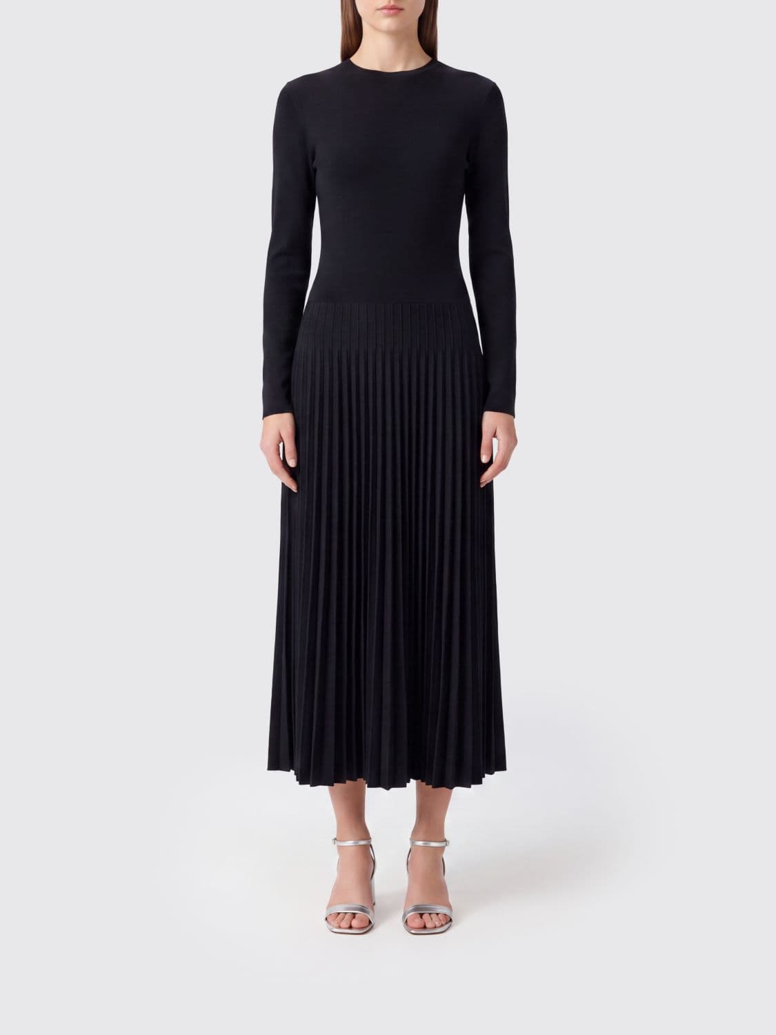 Fabiana Filippi Pleated Wool and Cotton Blend Midi Knit Dress