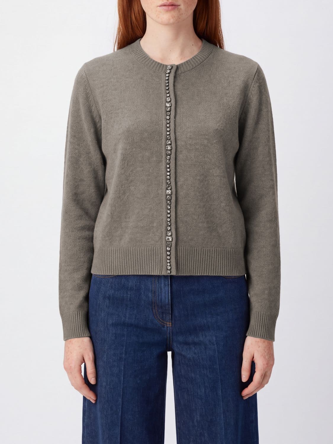 Fabiana Filippi Wool and Silk Blend Cardigan with Crystal Embellishment