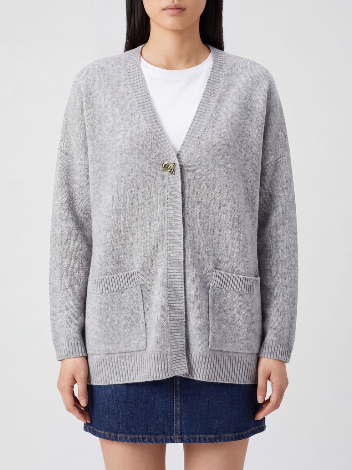Fabiana Filippi Pure Cashmere Cardigan with Knot Charm and Patch Pockets