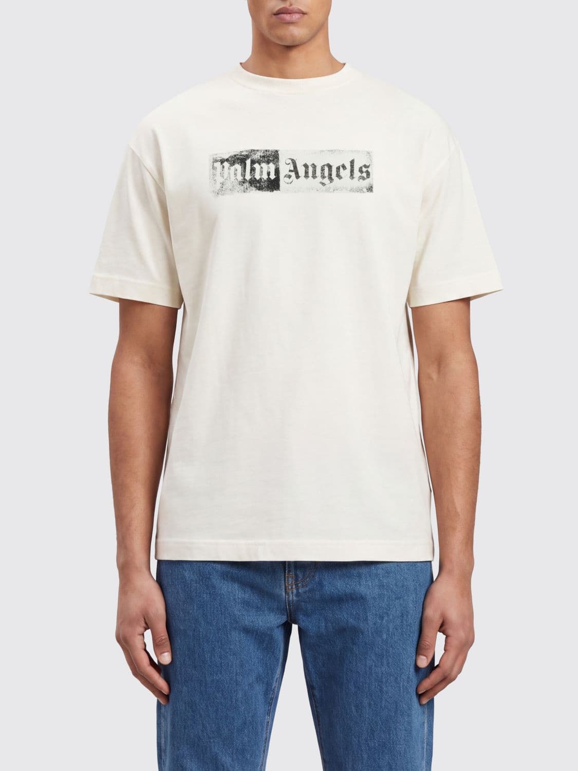 Palm Angels Crewneck Cotton T-shirt with Printed Logo and Dropped Shoulders