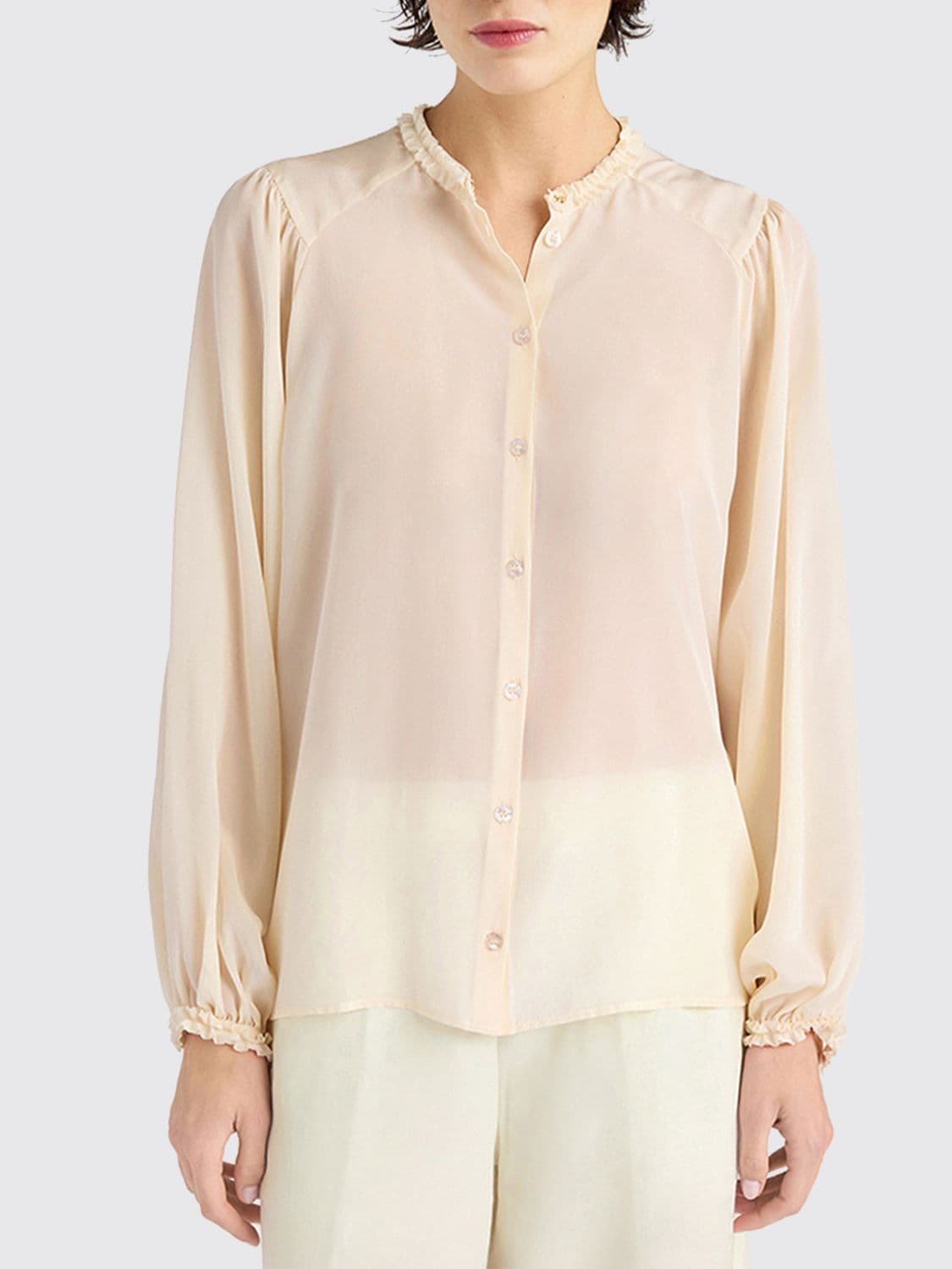 Momonì Huna Relaxed Fit Silk Crêpe Shirt with Mandarin Collar