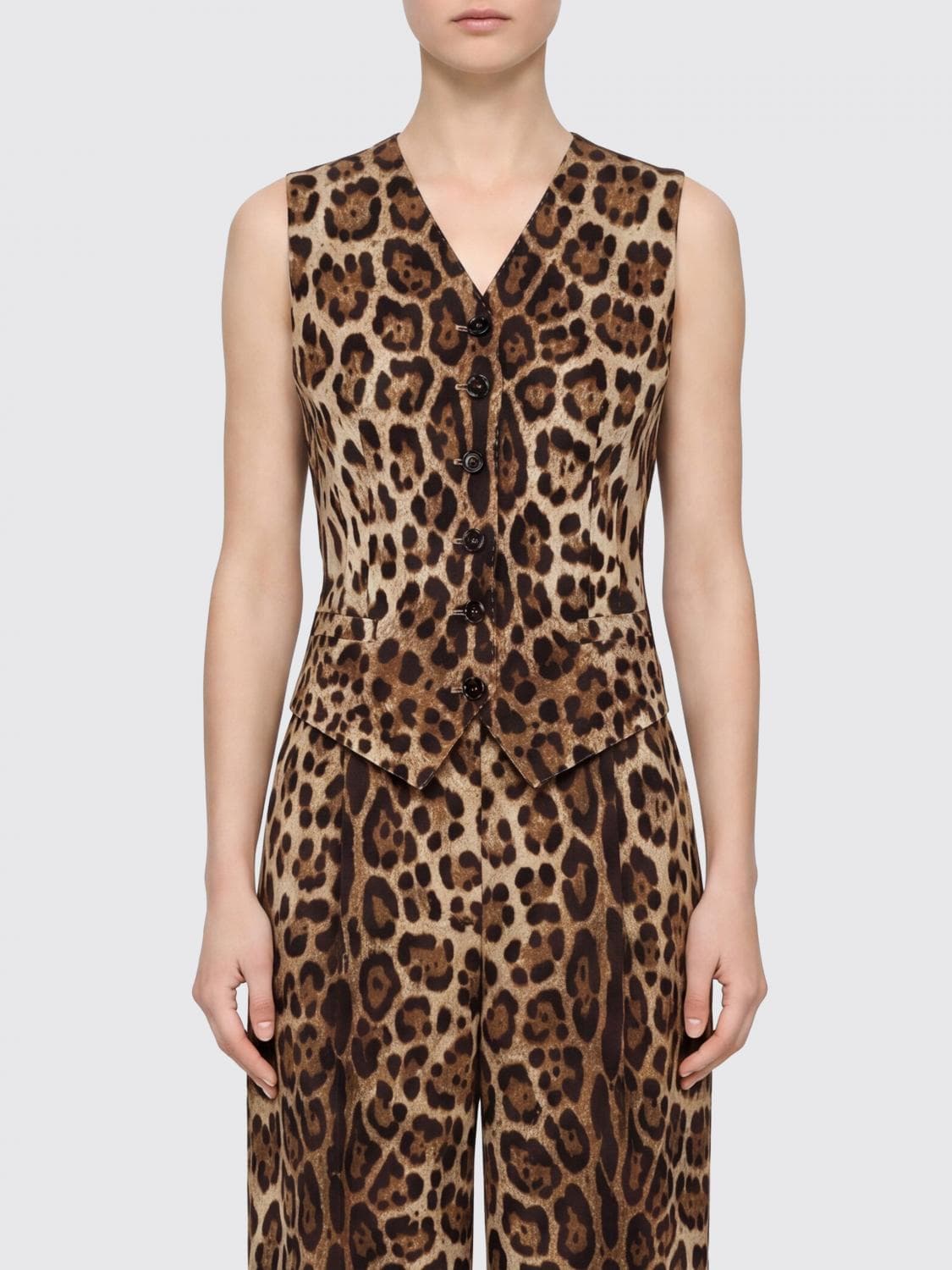 Dolce & Gabbana Animalier Wool and Silk Blend V-Neck Top