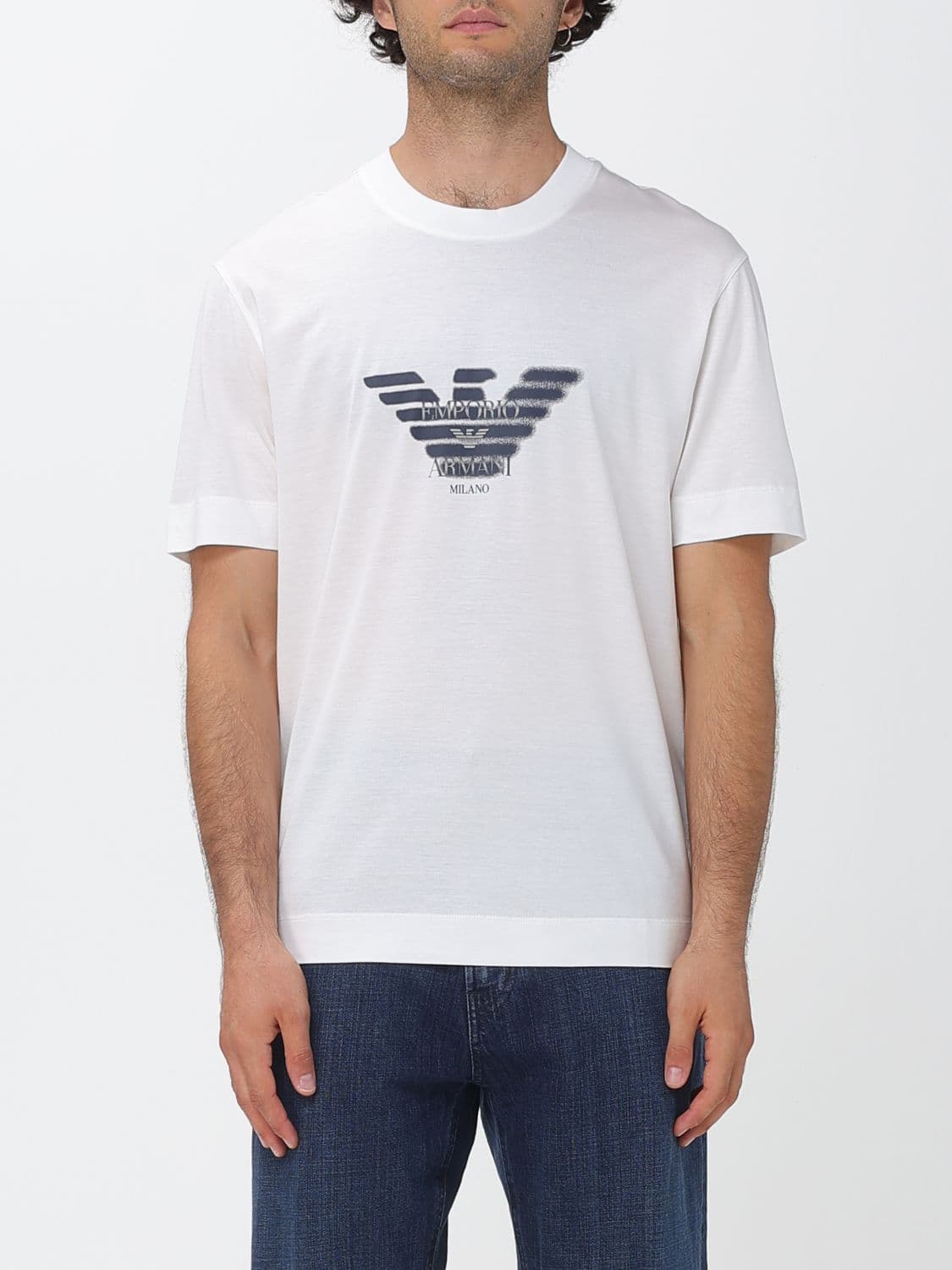 Emporio Armani Lyocell and Cotton Blend T-Shirt with Eagle Logo
