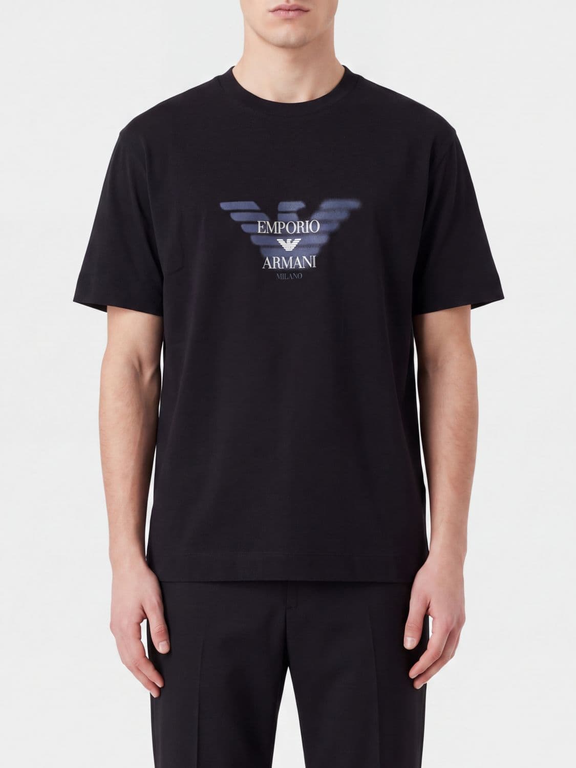 Emporio Armani Lyocell and Cotton Blend T-Shirt with Eagle Logo