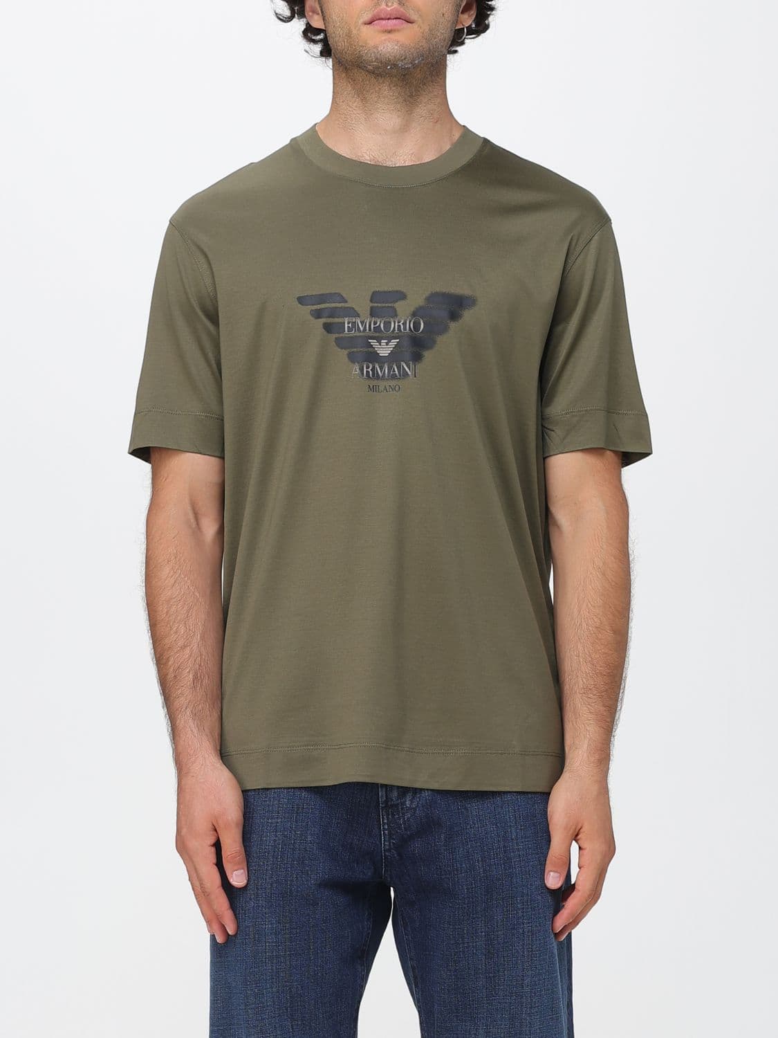 Emporio Armani Lyocell and Cotton Blend T-Shirt with Eagle Logo