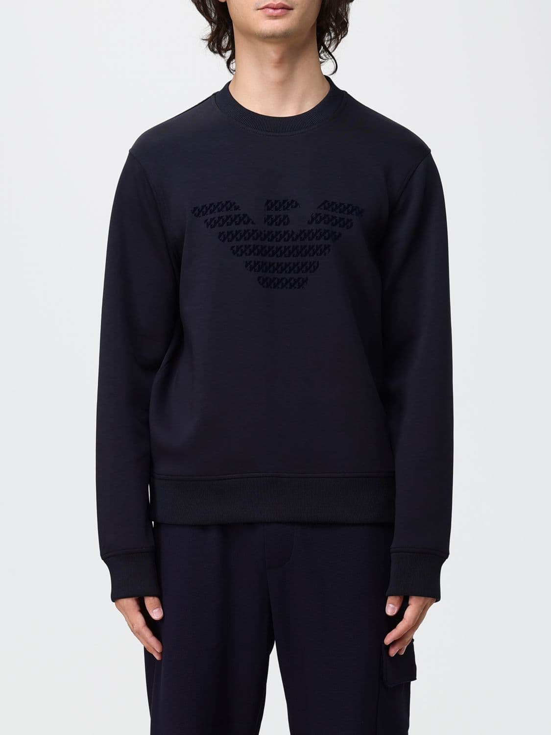 Emporio Armani High Neck Cotton Blend Zip-Up Sweatshirt with Eagle Logo