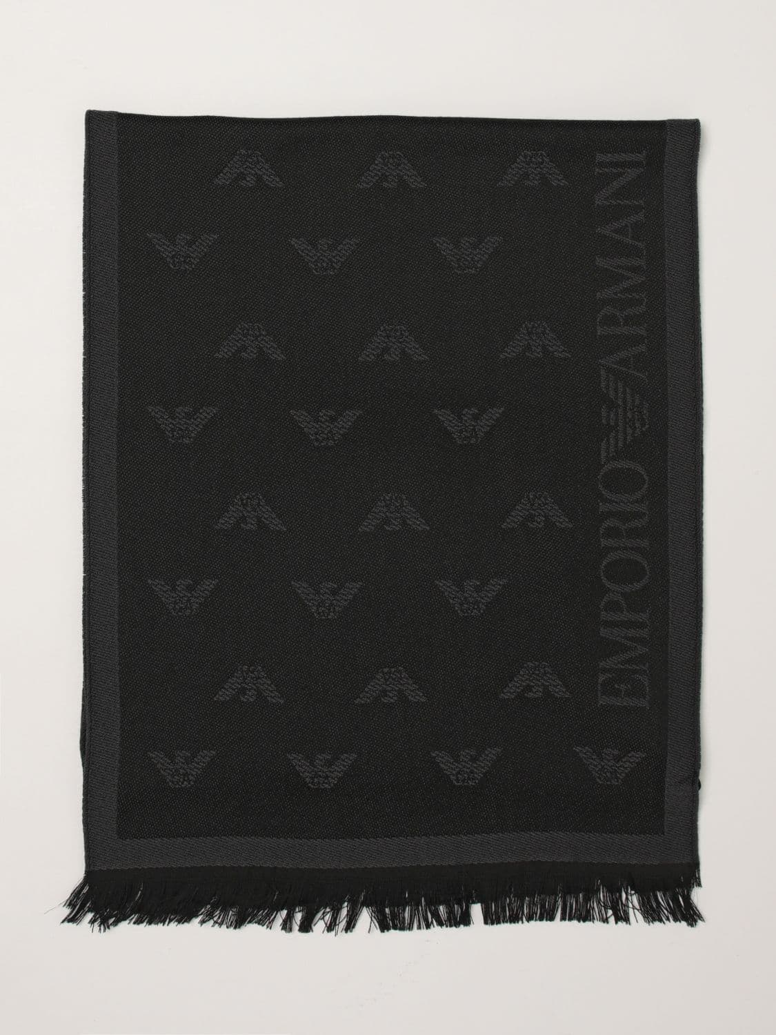 Emporio Armani Wool Scarf with All-Over Logo Pattern · OS