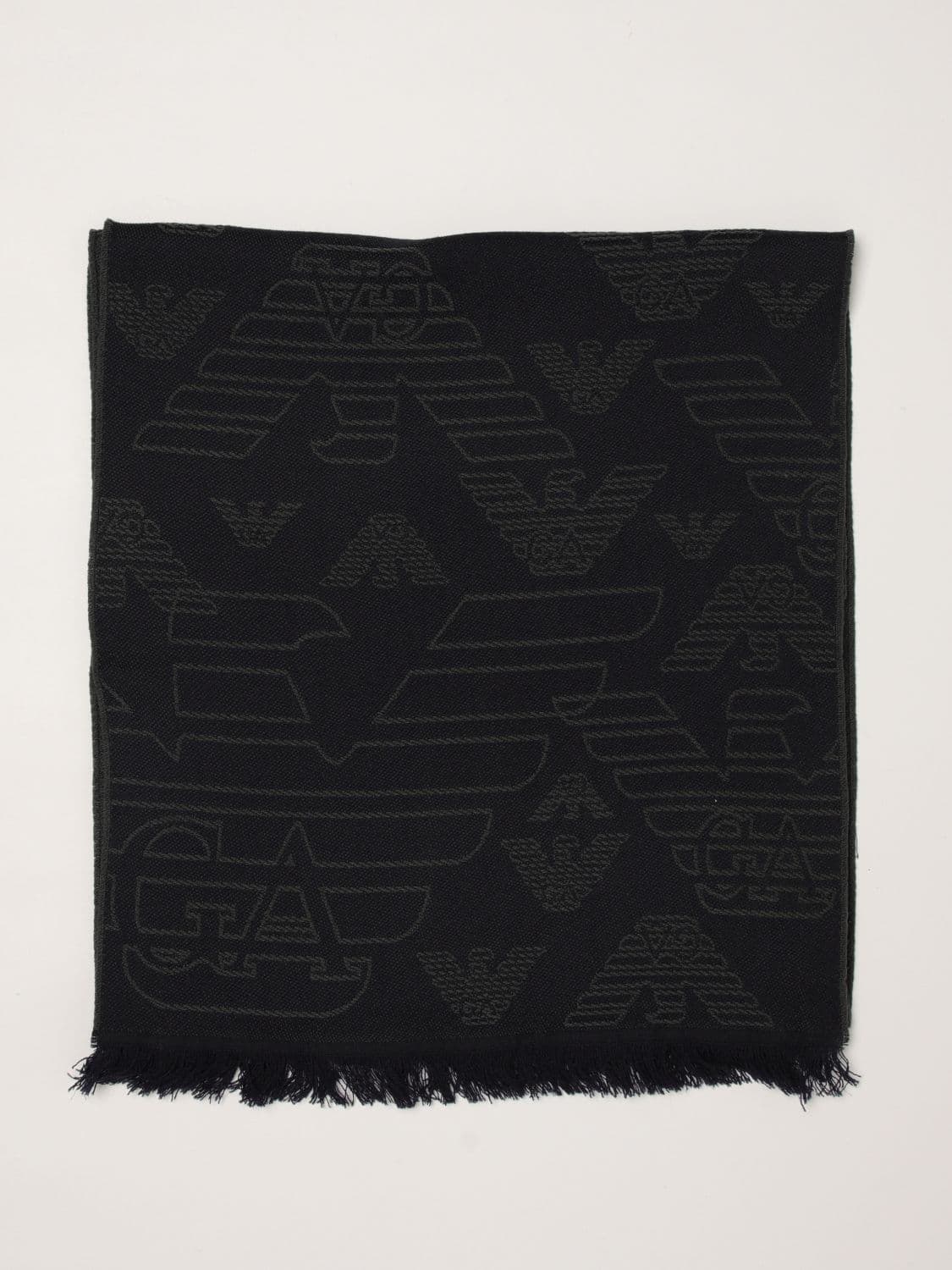 Emporio Armani Wool Scarf with All-Over Logo Pattern · OS
