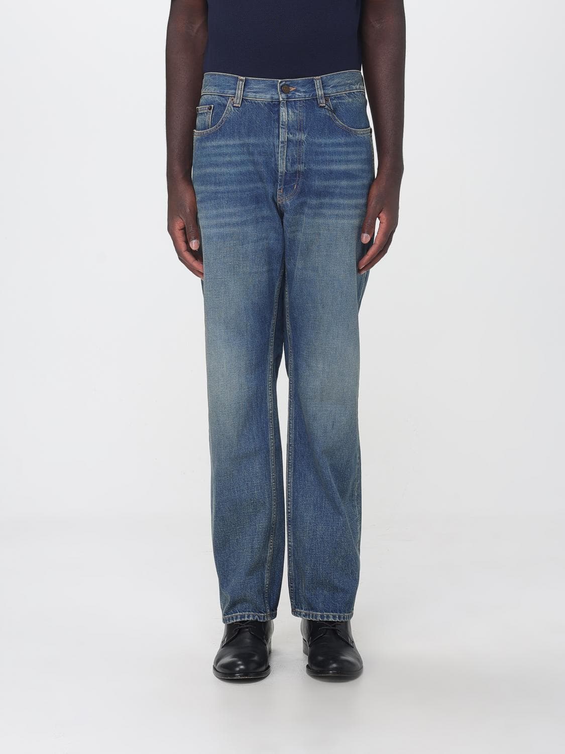 Saint Laurent Mid-Rise Straight Fit Denim Jeans with Button Fastening