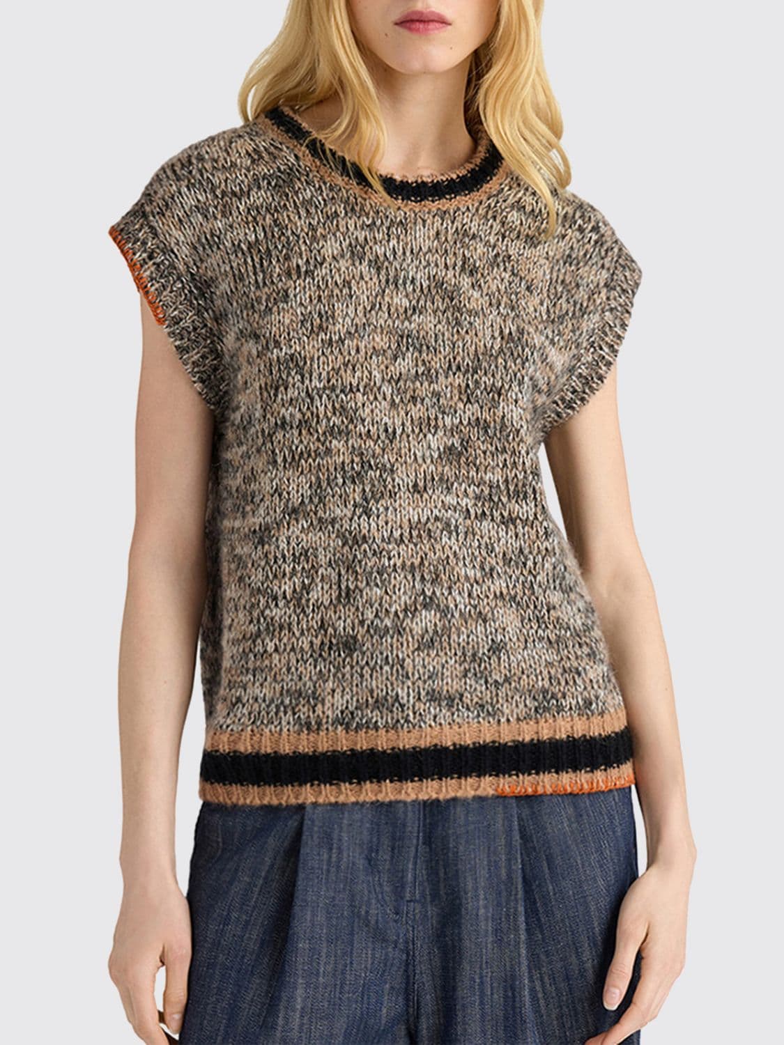 Momonì Short-Sleeved Wool-Blend Jumper Momonì with Bicolour Abstract Pattern