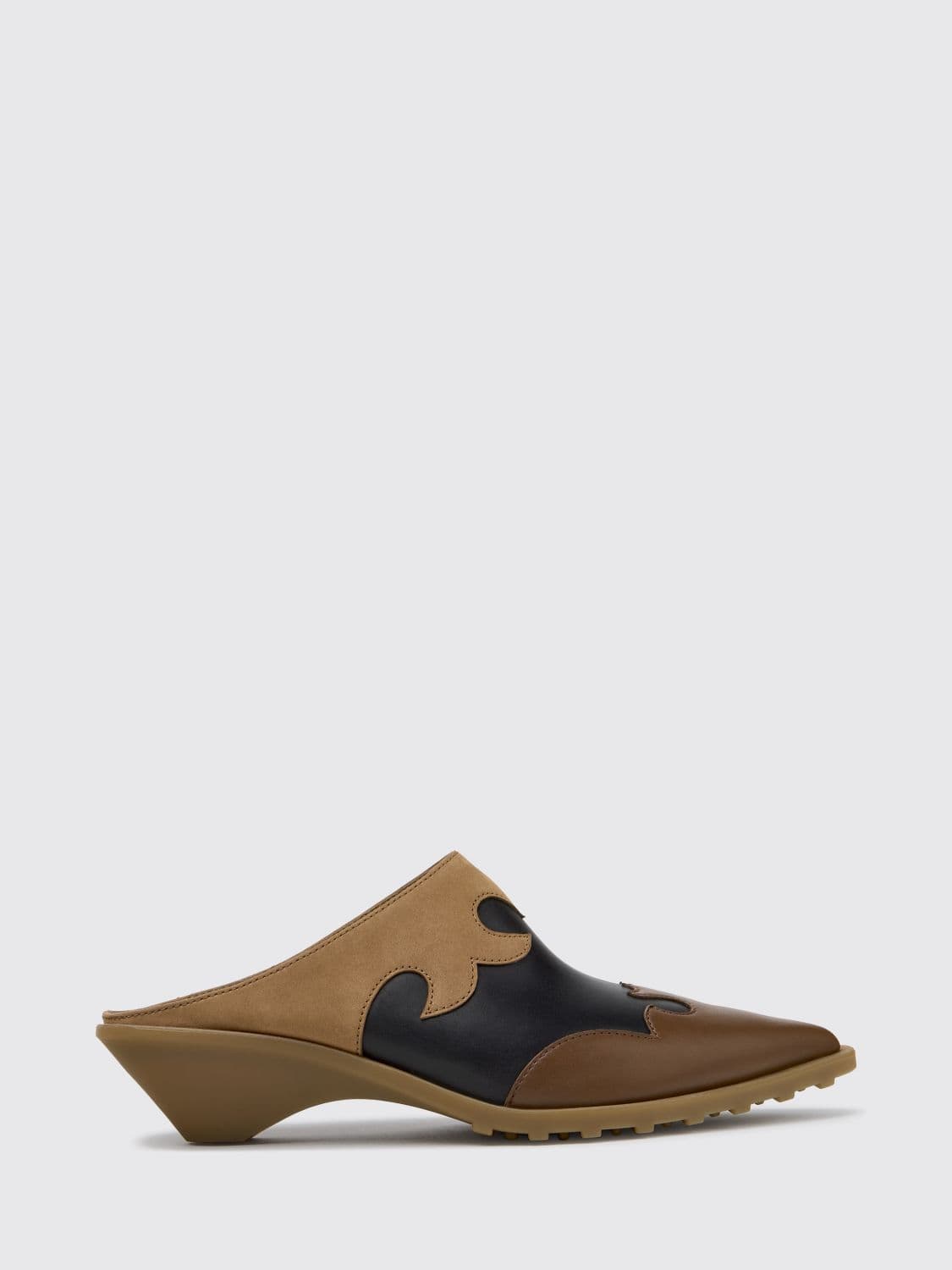 Camper Anita Smooth Calfskin Mules with Low Flared Heel