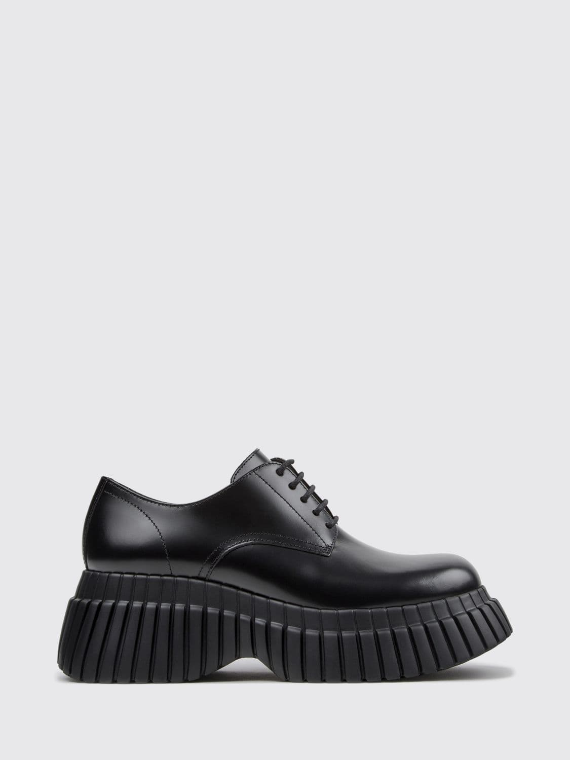 Camper Black Brushed Leather Derby Shoes with Block Heel and XL Extralight Sole