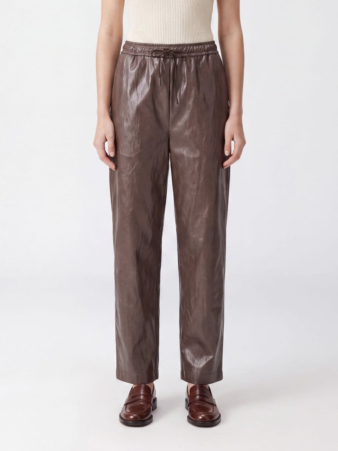 Sportmax High-Waisted Straight-Leg Silk Trousers with Drawstring · 44