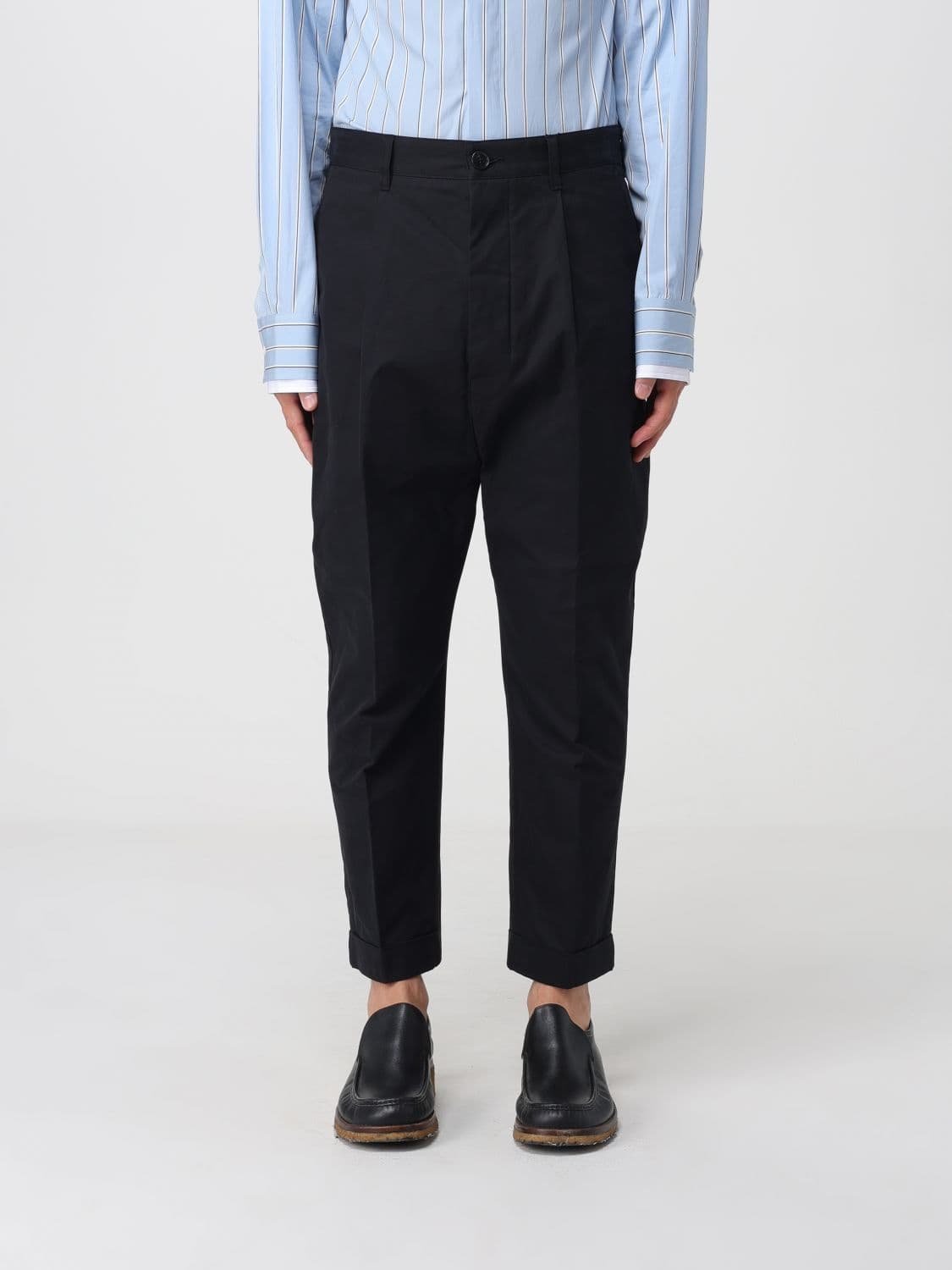Ami Paris Carrot Fit Cotton Trousers with Front Pleats
