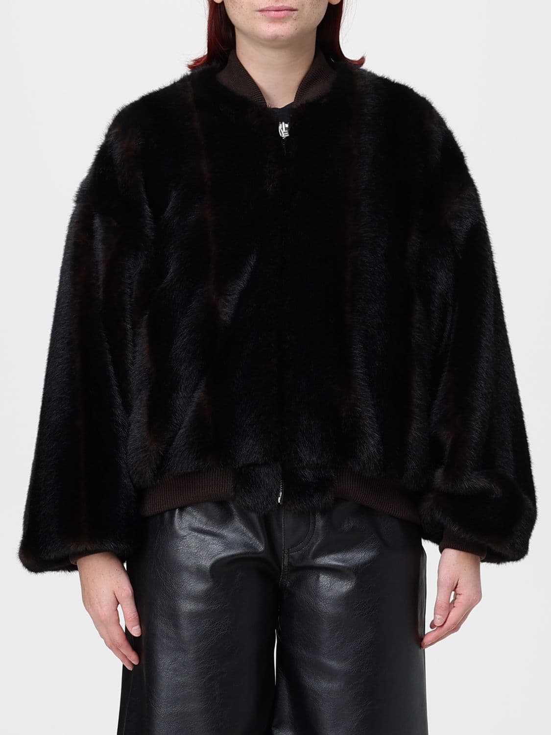 Mm6 Maison Margiela Cropped Faux Fur Jacket with Bomber Collar