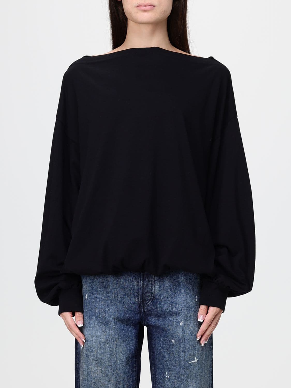 Mm6 Maison Margiela Asymmetric Cotton Top with Balloon Sleeves