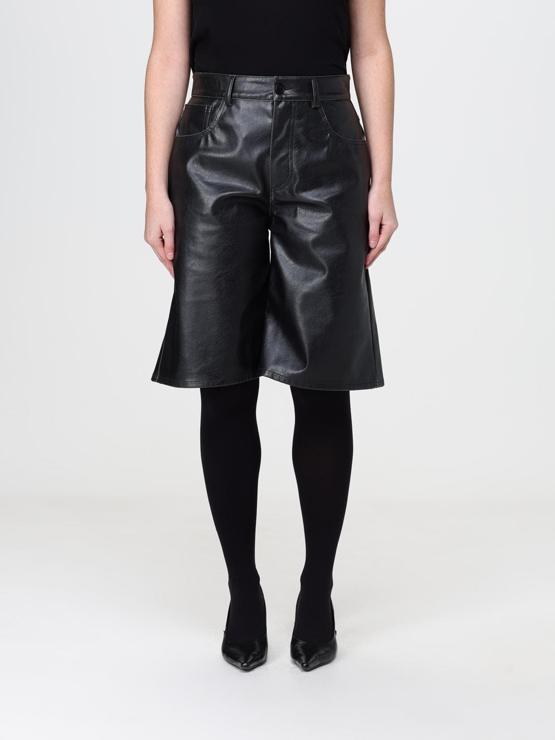 Mm6 Maison Margiela High-Waisted Knee-Length Faux Leather Shorts