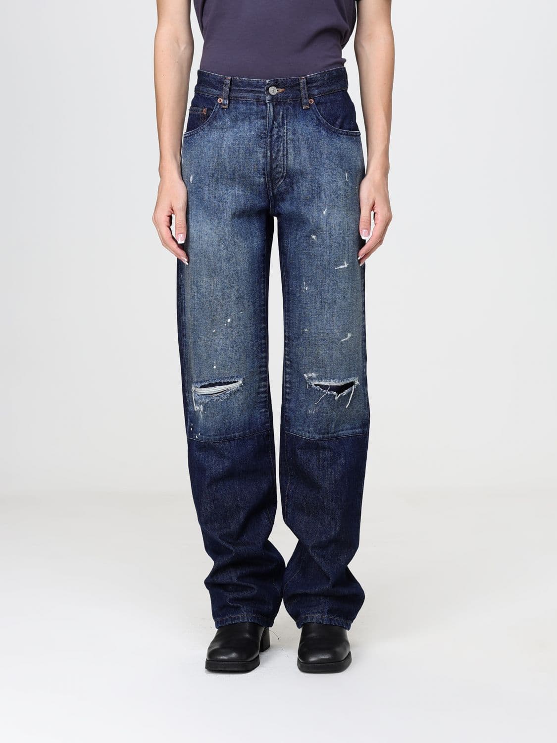 Mm6 Maison Margiela High-Waisted Baggy Jeans in Distressed Denim