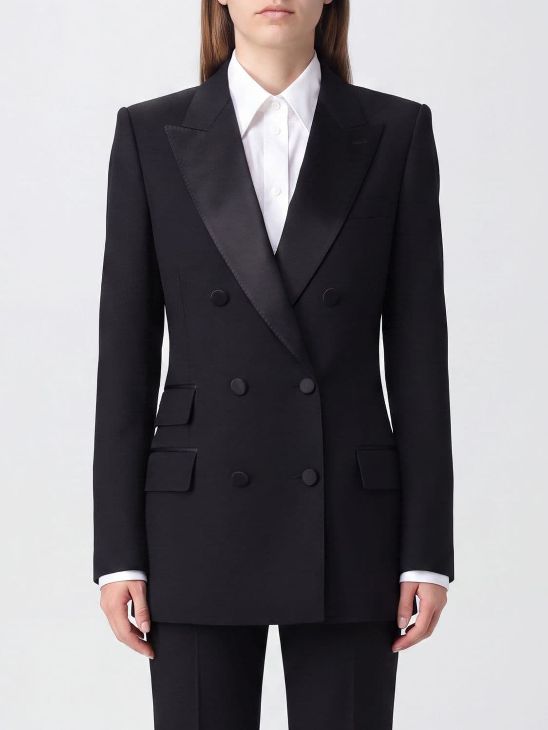 Tom Ford Double-Breasted Wool Tuxedo Blazer with Padded Shoulders