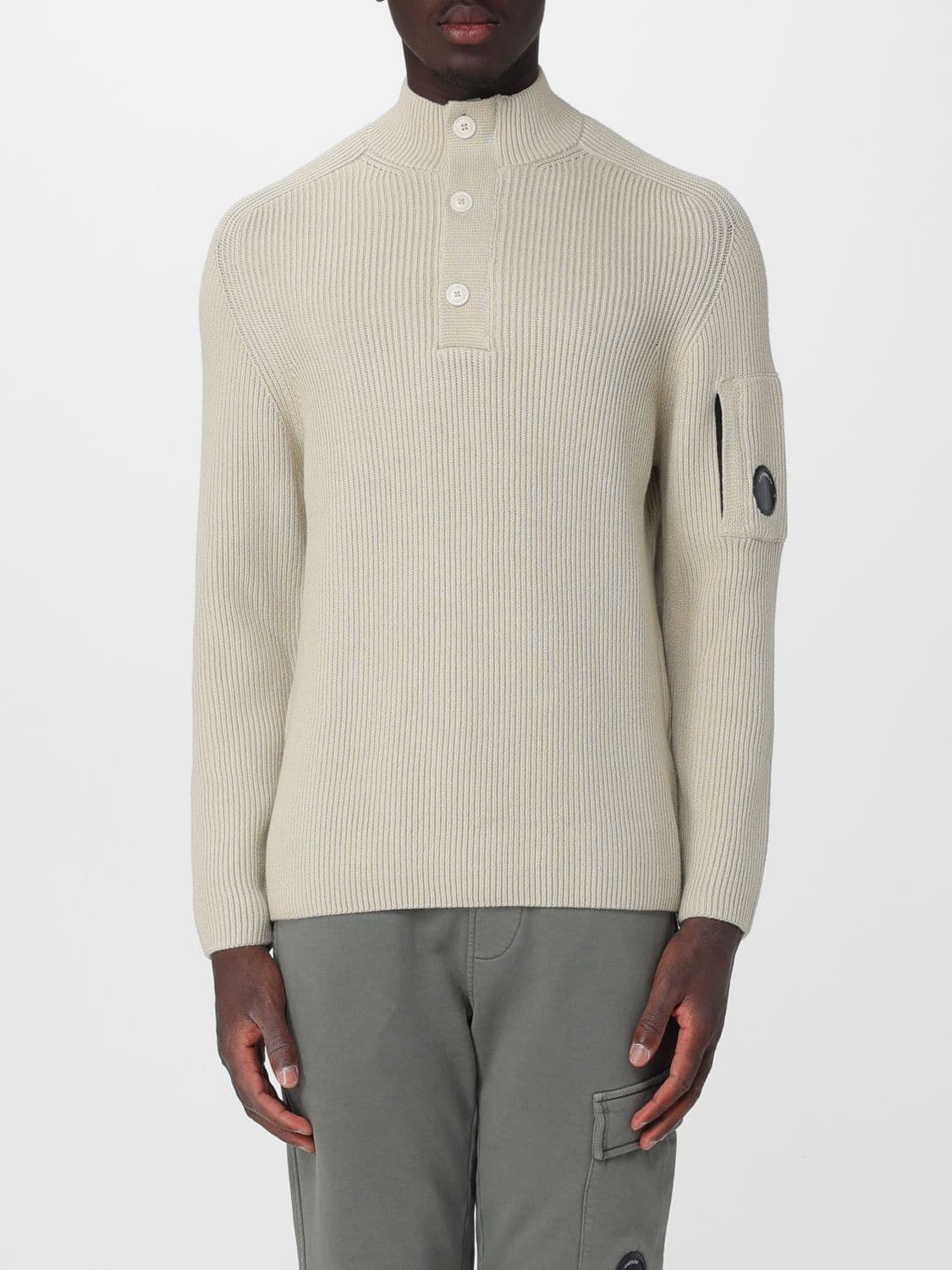 C.p. Company C. P. COMPANY Slim Fit Mock Neck Jumper in Cotton Blend with Buttons