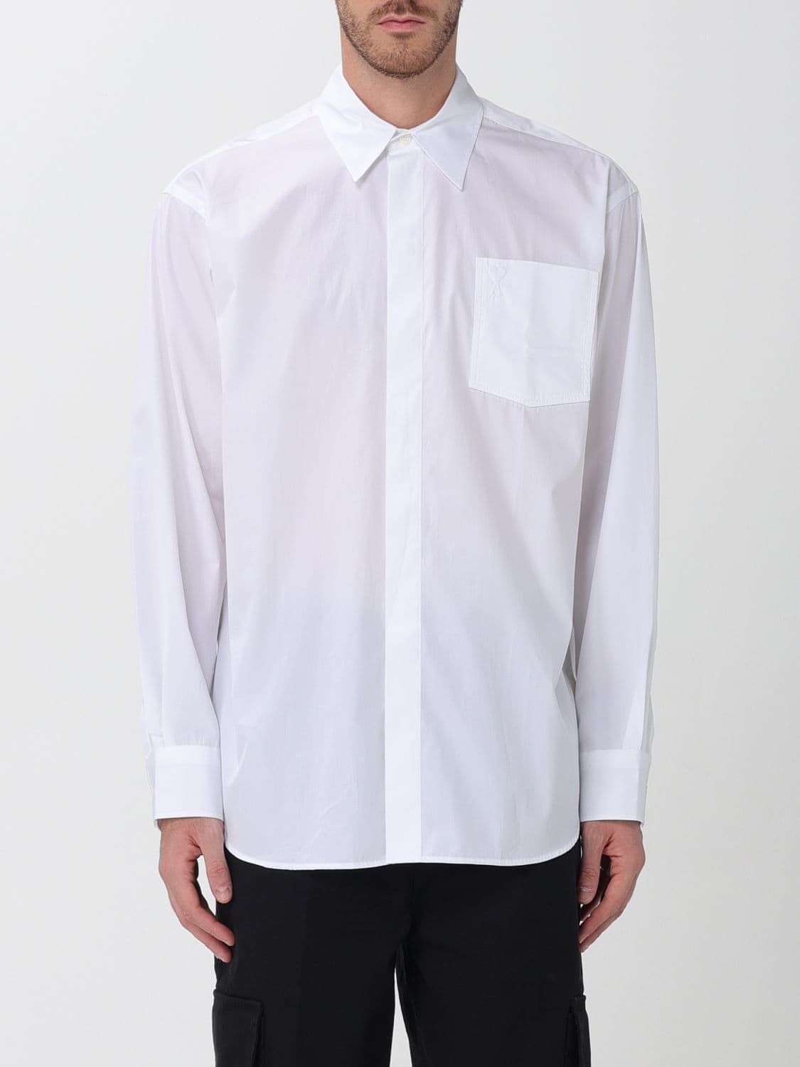 Ami Paris Cotton Poplin Shirt with Pointed Collar and Concealed Placket