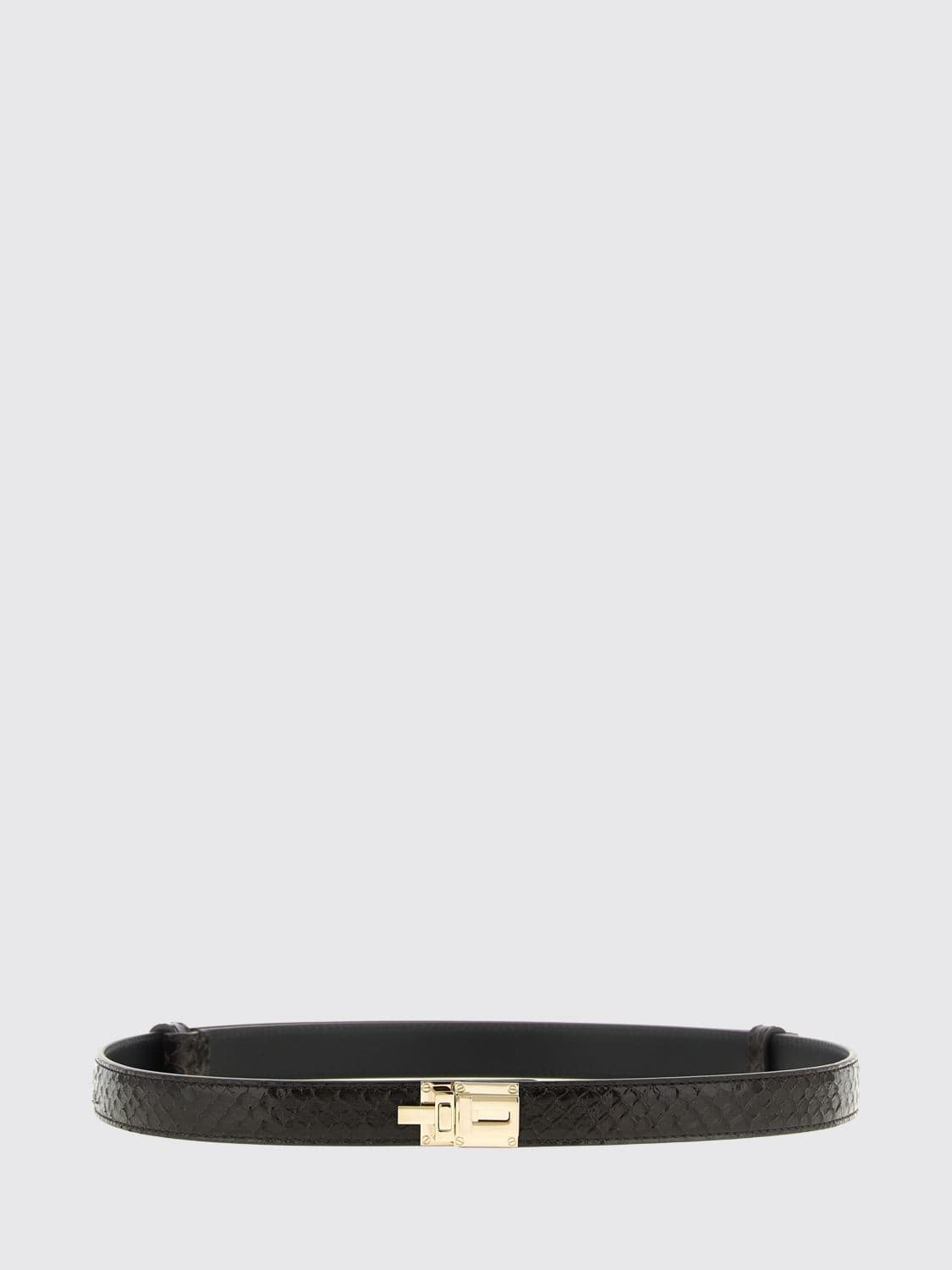 Tom Ford Python-Print Calfskin Leather Belt with Interlocking Buckle