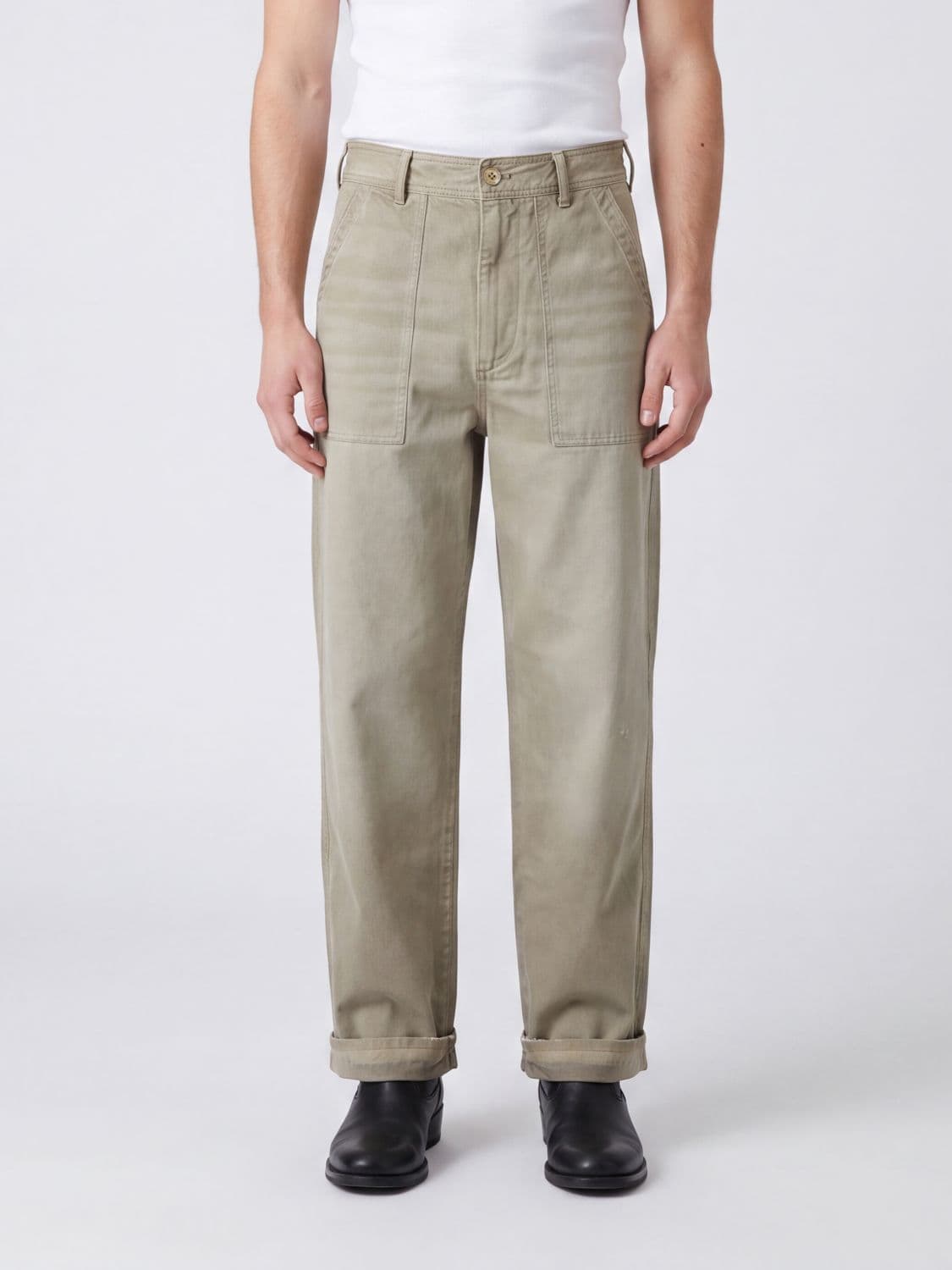Acne Studios Wide Leg Trousers in Organic Cotton Twill with a Worn-Out Effect
