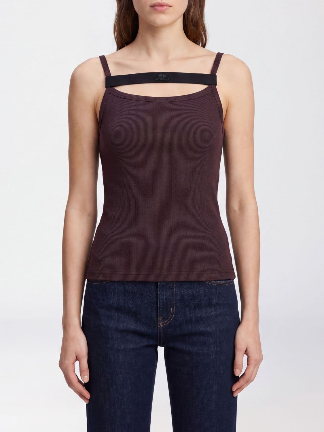 Courrèges Ribbed Cotton Jersey Top with Square Neckline