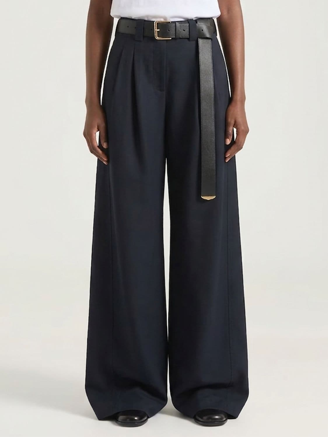 Givenchy High-Waisted Wide-Leg Cotton Trousers with Pleats